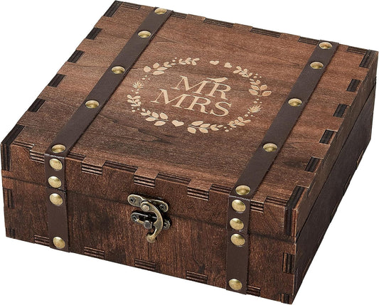 AW BRIDAL Mr and Mrs Wedding Keepsake Box for Couples, Wooden Memory Boxes with Lids, Bridal Shower Gifts for Bride Bachelorette Party, 2025 Engagement Gift for Newlyweds and Marriage Couple
