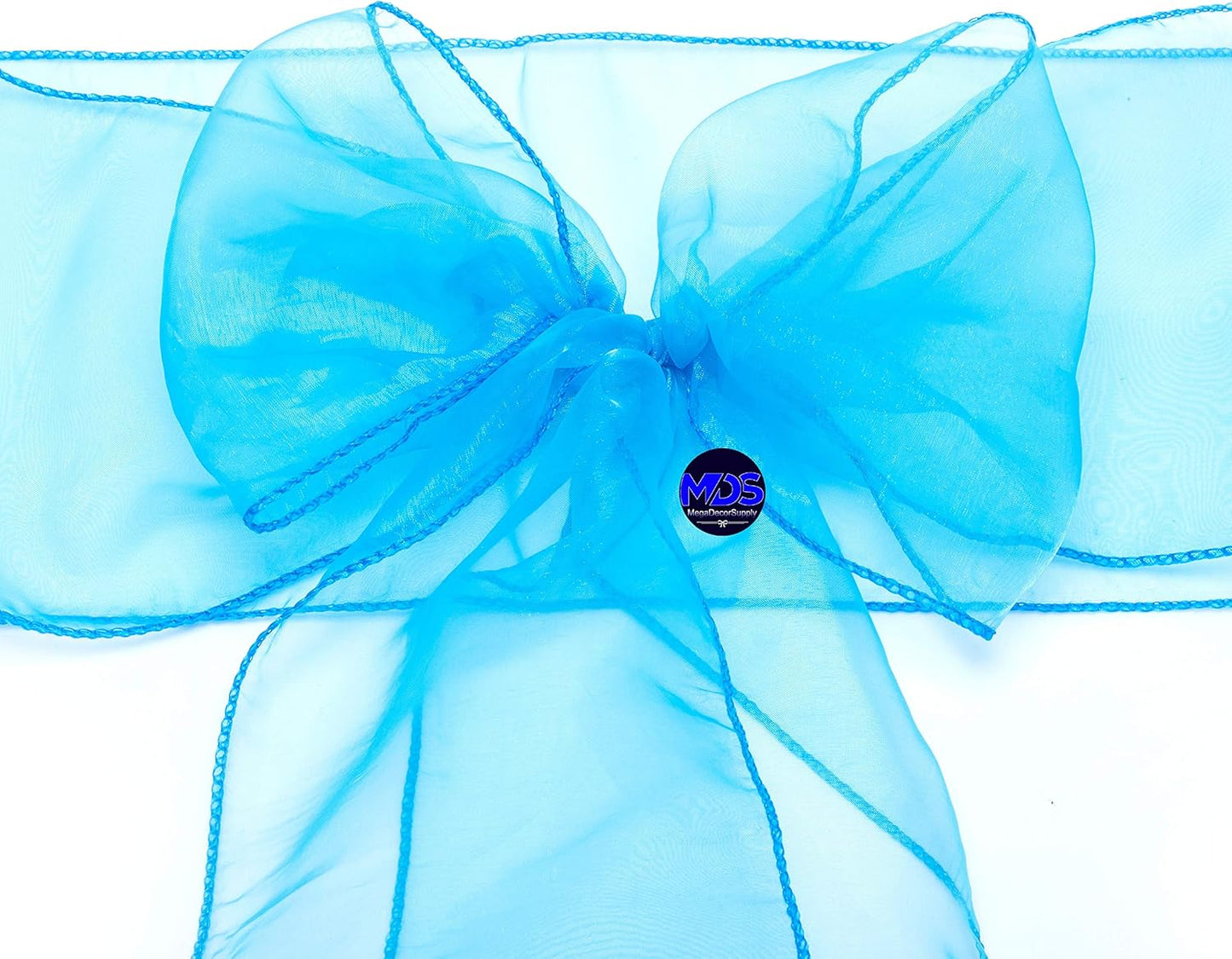 MDS Pack of 100 PCS Organza Chair Sashes Wider Dining Chair Bows Ribbon Tie Back for Wedding Party Birthday Bridal Shower Reception Event Banquet Home Chair Cover Decoration - Blue