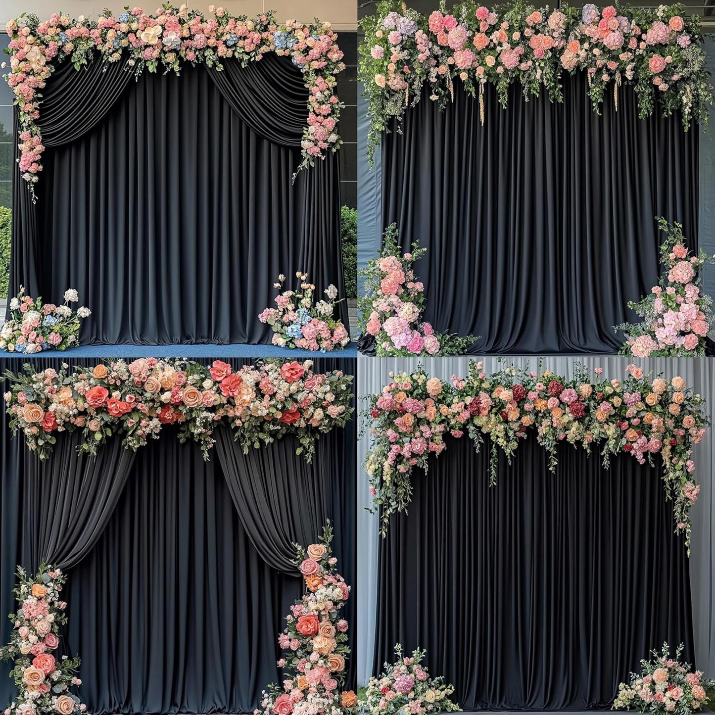 40 ft x 10 ft Wrinkle Free Black Backdrop Curtain for Parties, 8 Panels 10ft Polyester Black Photo Backdrop Drapes for Graduation Birthday Wedding Party Stage Curtains, Thick Bulk Background Curtains