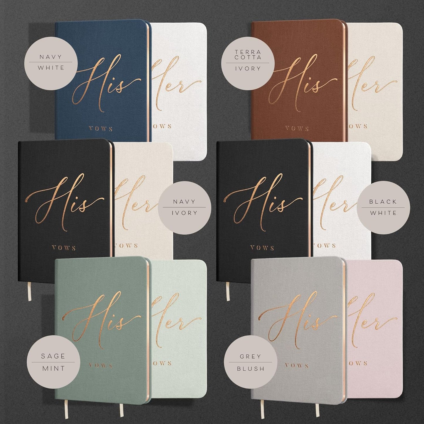 Vow Books His and Hers - Linen Wedding Vow Books Perfect as Bride & Groom Gifts, Wedding Registry Ideas - His & Hers Gifts Wedding Vow Book - Wedding Essentials & Accessories [White & Navy]