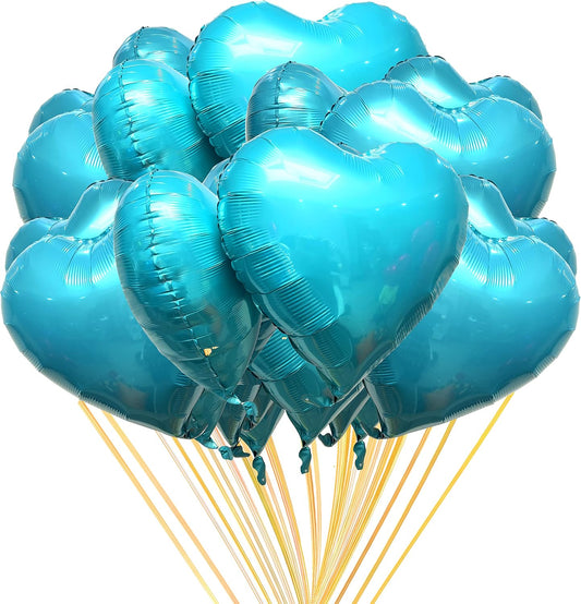 Jonhamwelbor 20Pcs 18 inch Teal Foil Foil Mylar Heart Shape Balloons Decorations Valentines Birthday Wedding Baby Shower Party (Turquoise Blue)