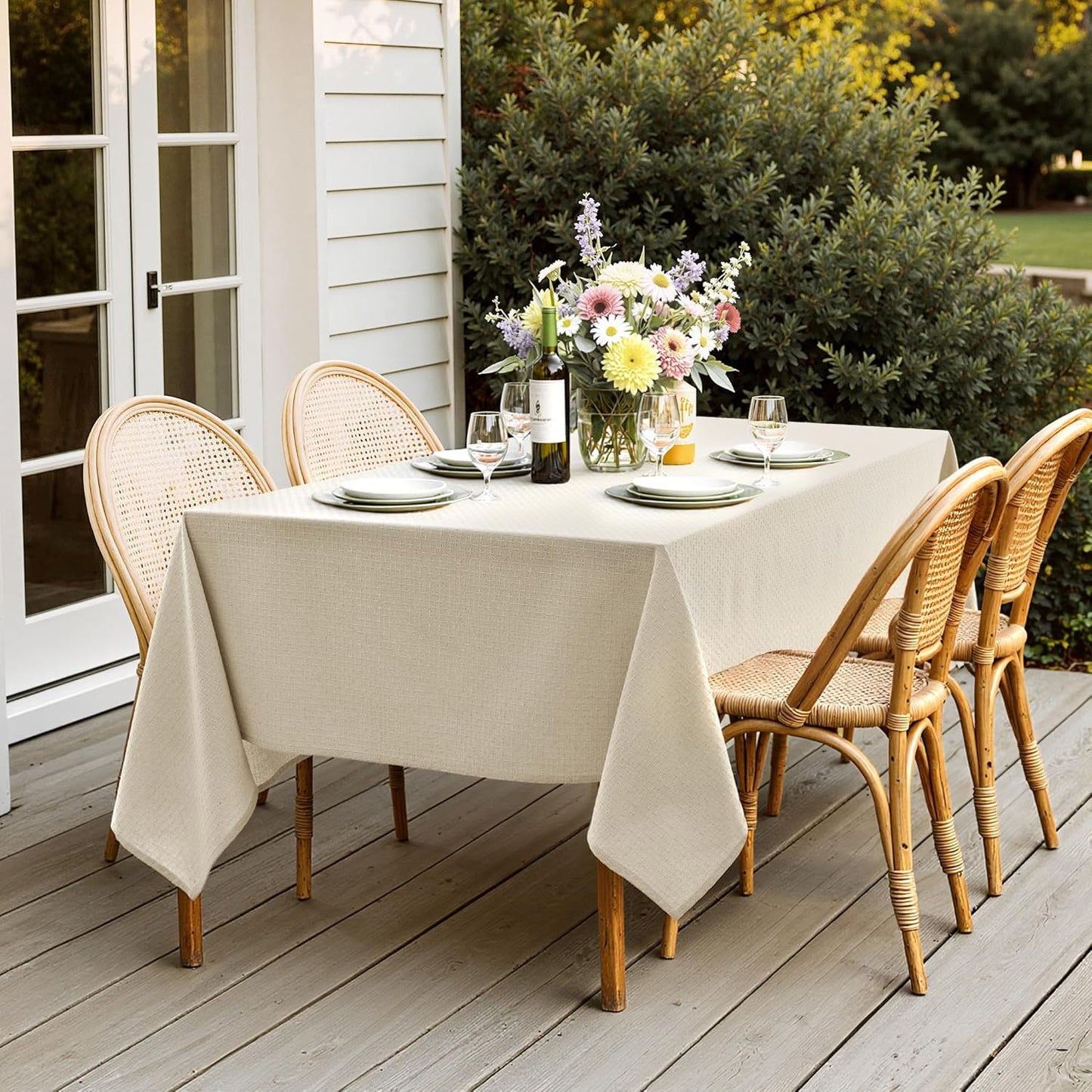 MIULEE Natural Linen Cottton Table Cloth Rectangle Tablecloth Waterproof Spillproof Cross-Star Textured Table Cltoth Decorative Farmhouse Style for Dining Party Weddings 60x104 Inch