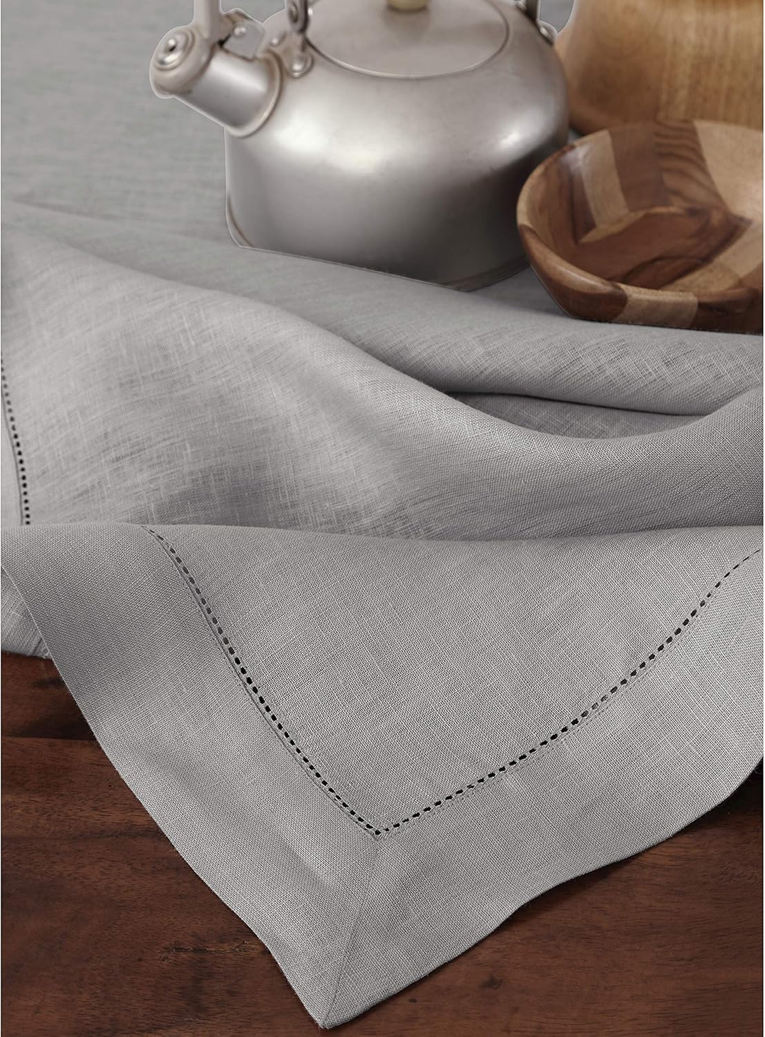 Solino Home Soft Grey Linen Tablecloth 60 x 120 Inch - 100% Pure Linen Hemstitch Table Cloth for Rectangle Tables - Classic Hemstitch, Machine Washable Tablecloth for Fall, Thanksgiving, Christmas