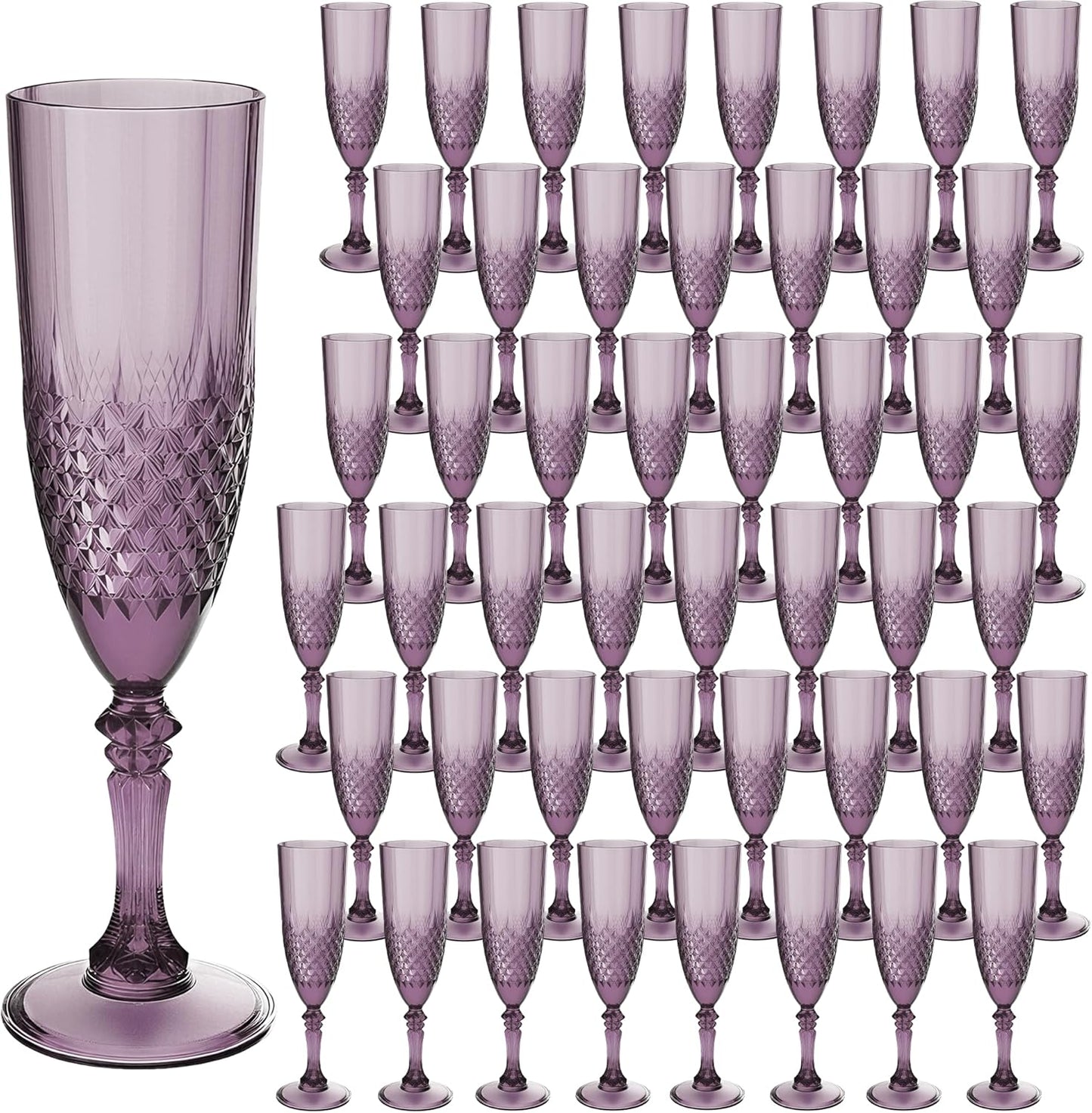 Plastic Champagne Flutes, 48PCS Dark Purple Wine Glasses Goblets Cups Reusable Flute, for Halloween Weddings Bachelor Parties Toasting and Events(48, Dark Purple)