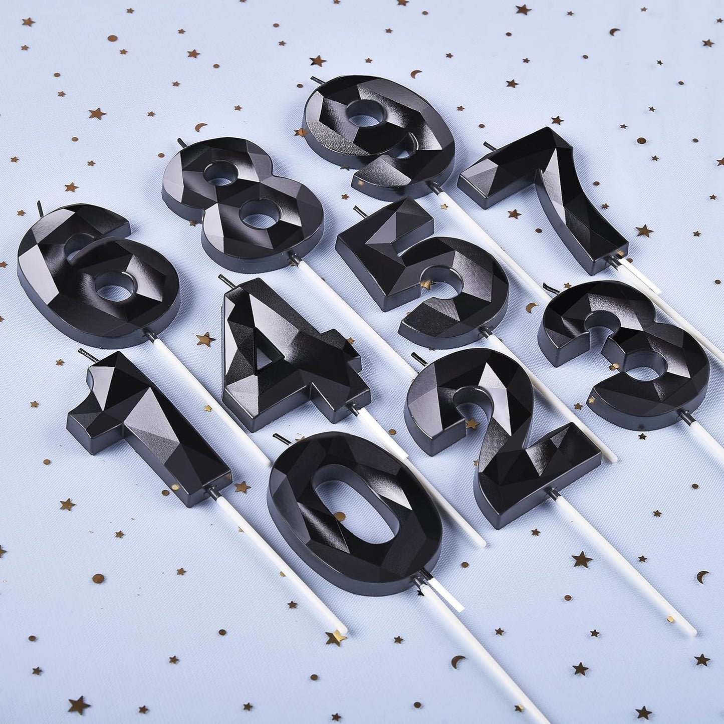 PHD CAKE 2.76 Inch Crystal Black 3 Number Birthday Candles, Red Number Candles, Cake Number Candles, Party Celebration