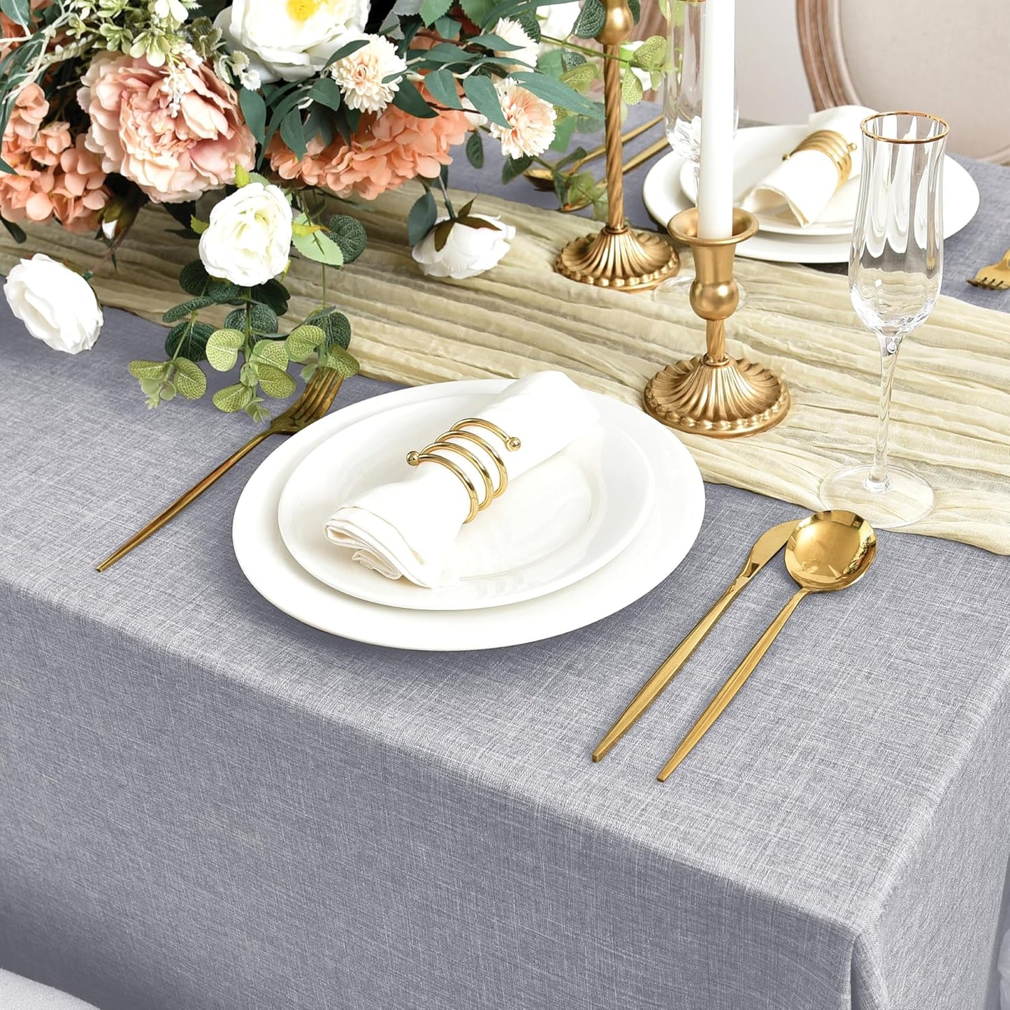 Fitable Faux Linen Tablecloths for Rectangle Tables: Water & Stain Resistant Farmhouse Table Cloth, Washable Burlap Textured Table Covers for Kitchen Dining Party(2 Pack, 60x84 Inch, Light Grey)