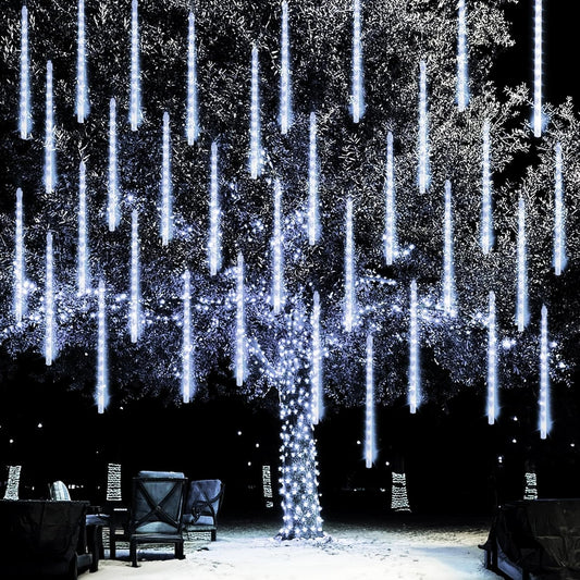 Dazzle Bright 1728 LED Christmas Light, Meteor Shower Rain Lights 11.8 Inch 48 Tubes, Waterproof Plug in Falling Rain Lights Decorations for Xmas Tree Yard Party (White)