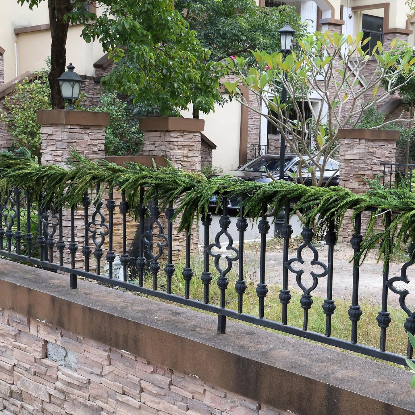 2 Pcs Artificial Norfolk Pine Garlands Christmas, 9 FT Dense Real Touch Winter Pine Garland Ornament, Green Artificial Greenery Garland for Table, Mantle, Wall, Indoor, Outdoor Christmas Decorations