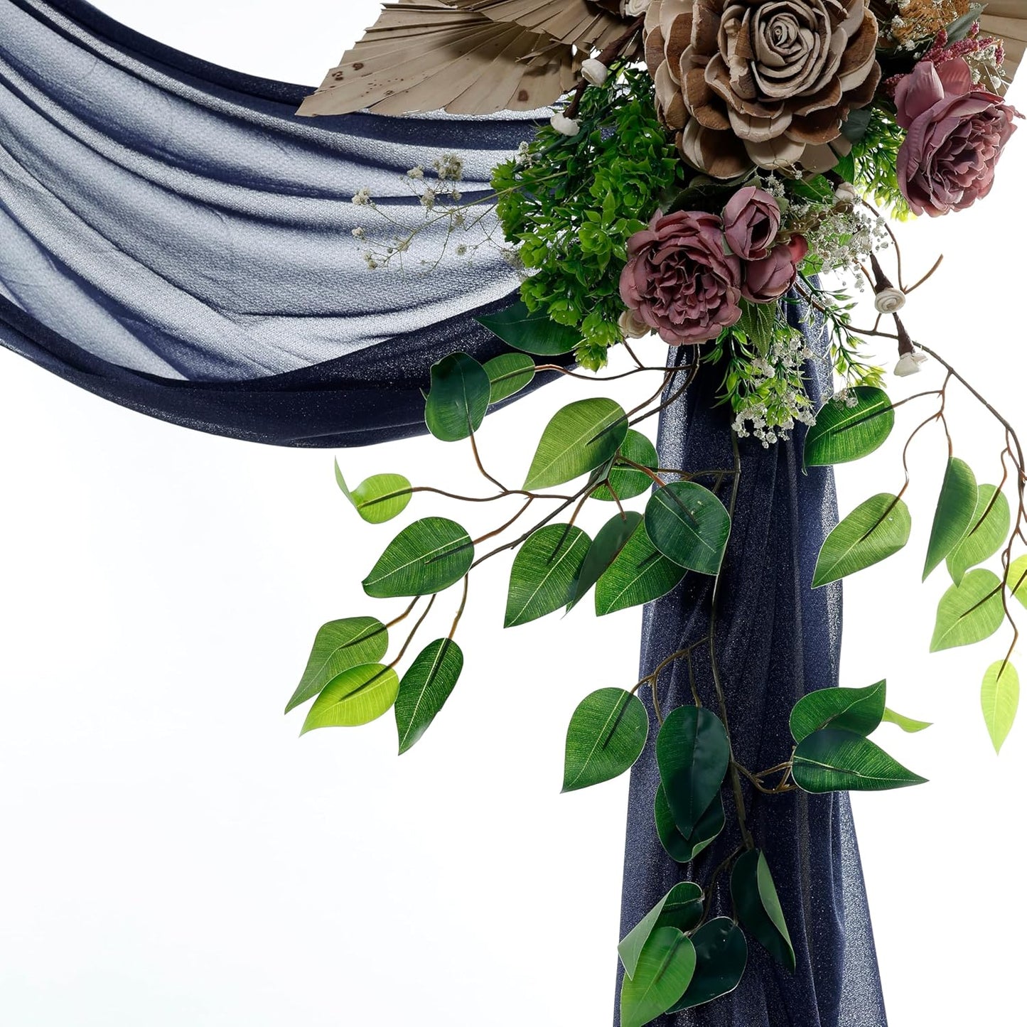 VDS Pack of 2 Panel (30 Inch X 20 Feet) Wedding Arch Draping Fabric Sheer Chiffon Fabric Drapery for Wedding Ceremony Reception Swag Backdrop Canopy Chuppah ARBO Altars Decoration (Navy Blue)