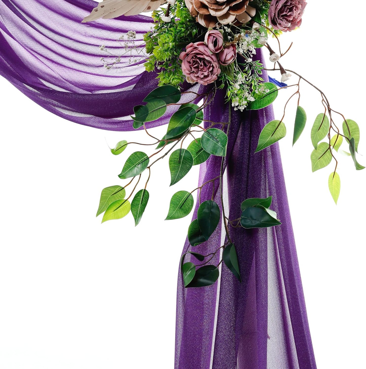 VDS Pack of 1 Panel (30 Inch X 100 Feet) Wedding Arch Draping Fabric Sheer Chiffon Fabric Drapery for Wedding Ceremony Reception Swag Backdrop Canopy Chuppah ARBO Altars Decoration (Purple)