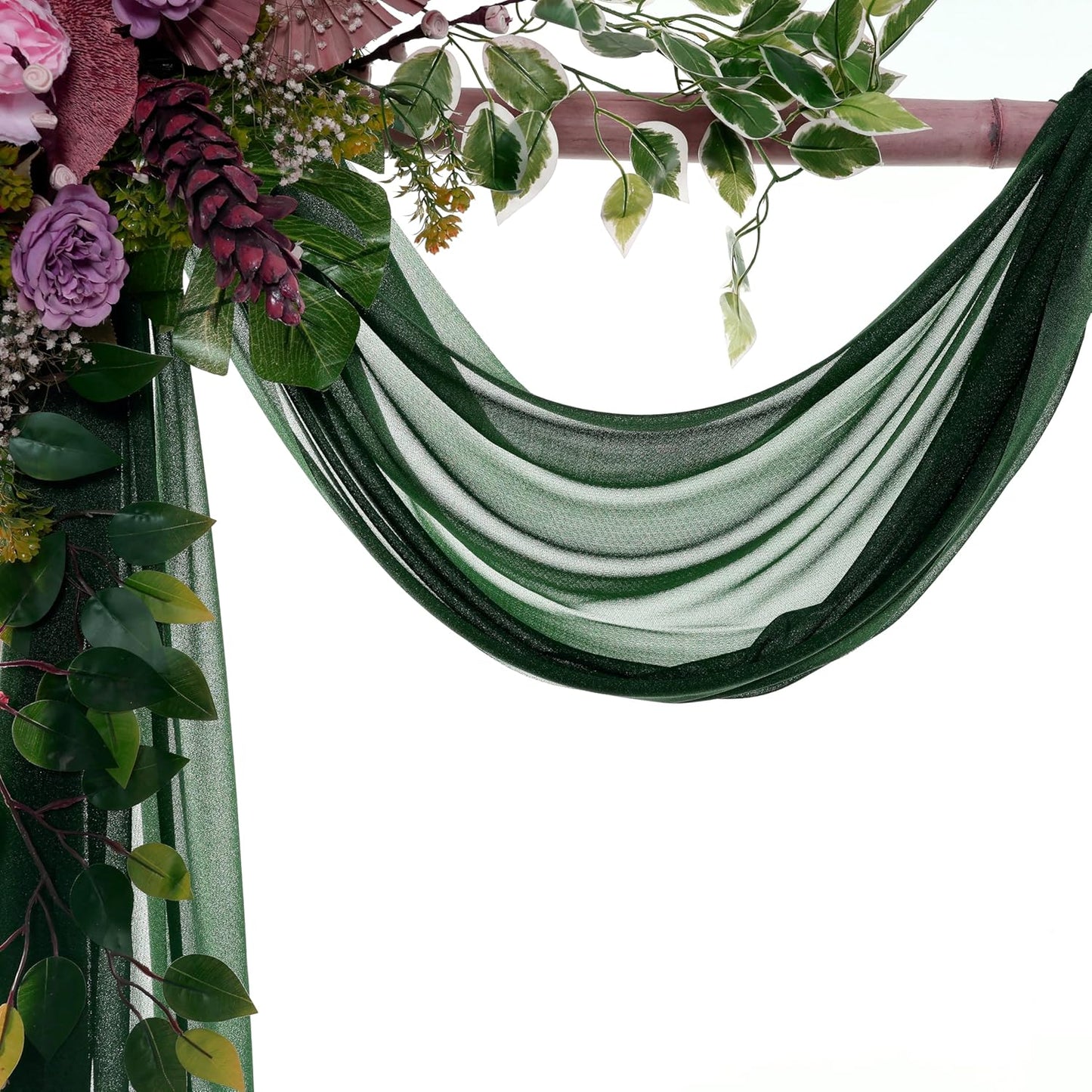 VDS Pack of 4 Panel (30 Inch X 20 Feet) Wedding Arch Draping Fabric Sheer Chiffon Fabric Drapery for Wedding Ceremony Reception Swag Backdrop Canopy Chuppah ARBO Altars Decoration (Hunter Green)