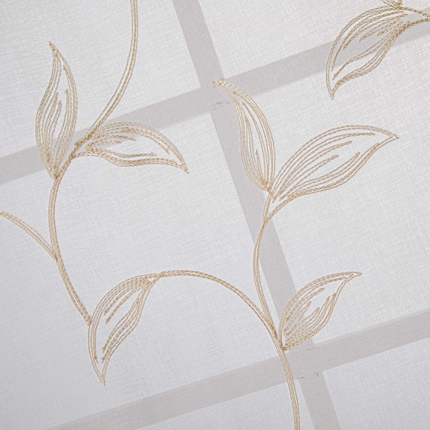 VISIONTEX Sheer Curtains 120 inch Length 2 Panels Set, White Voile Crushed Cream Vine Leaves Embroidery, Rod Pocket Embroidered Window Drapes for Living Room and Bedroom, 54" x 120"