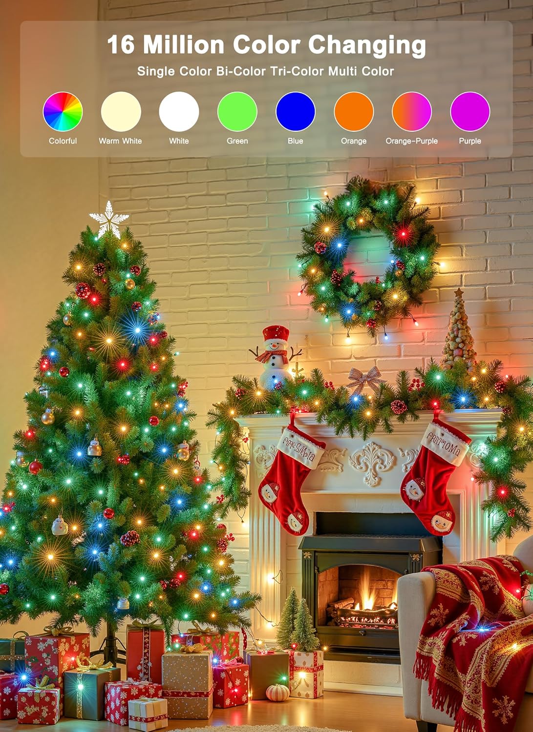 Minetom LED Color Changing Smart RGB Christmas Tree Lights, 66ft 200LED String Lights, 16 Milion Adjustable Colors Fairy Lights with Remote & Timer & Memory Function for Xmas Tree Holiday Party