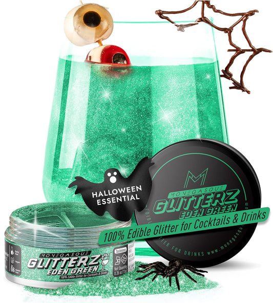 MONÉGASQUE Eden Green Edible Glitter for Drinks 10g – Edible Glitter for Cakes & Cocktails – Food Coloring Spray for Halloween Cake Decorations – Cocktail Drink Shimmer – Green Sprinkles for Cake
