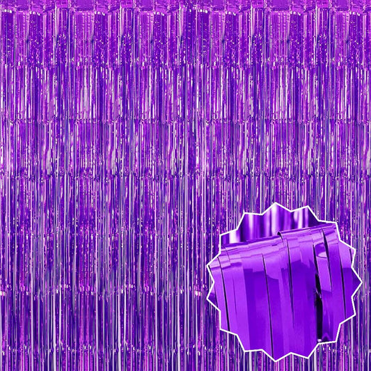 3 Pack Purple Foil Fringe Curtains Backdrop, 3.28 x 9.8 Ft Metallic Streamers Tinsel Curtains Background for Photo Booth, Birthday, Halloween, Christmas, Thanksgiving, New Year Party Decorations