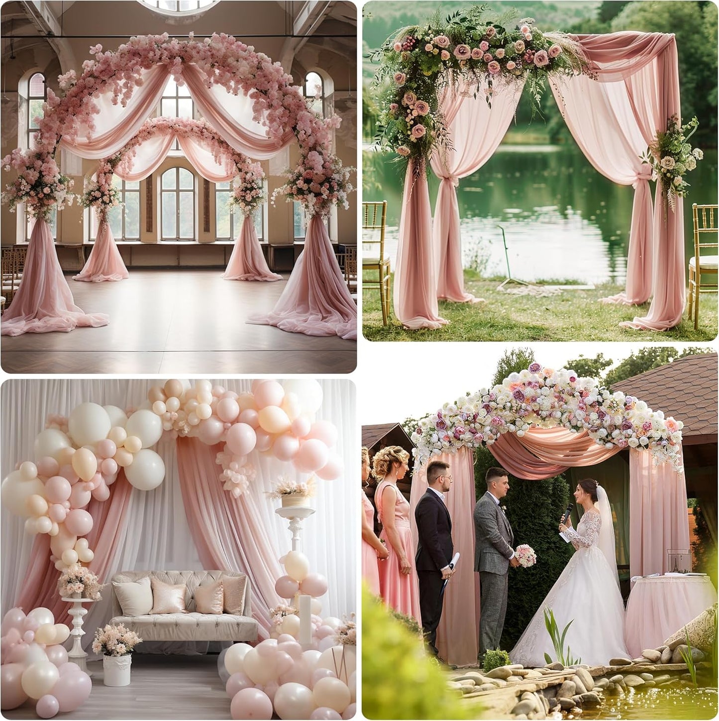 Wedding Arch Draping Fabric 2 Panels 28.7" x 20FT Dusty Rose Sheer Chiffon Backdrop Drapes for Wedding Ceremony Birthday Party Bridal Shower Outdoor Decoration
