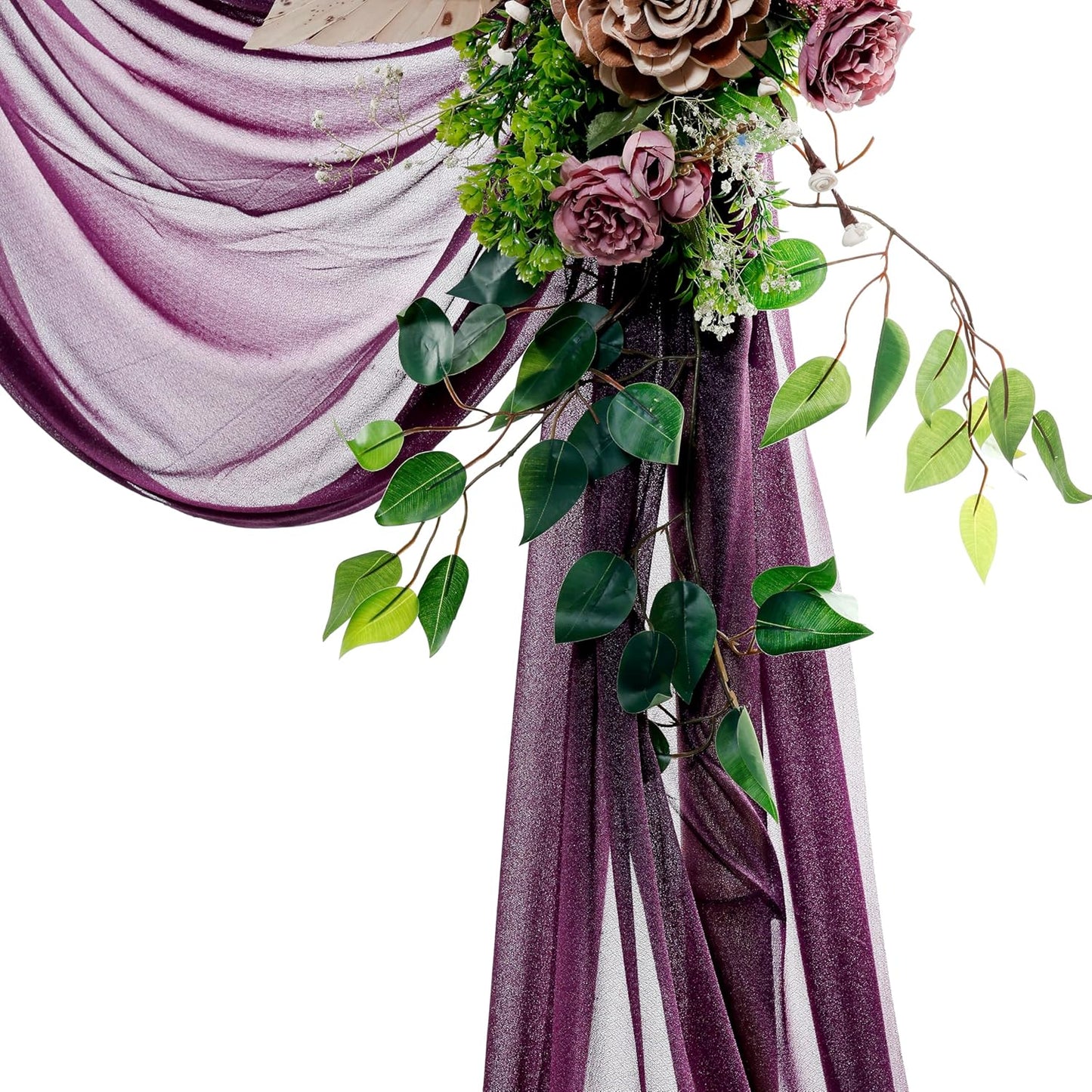 VDS Pack of 1 Panel (30 Inch X 50 Feet) Wedding Arch Draping Fabric Sheer Chiffon Fabric Drapery for Wedding Ceremony Reception Swag Backdrop Canopy Chuppah ARBO Altars Decoration (Eggplant)