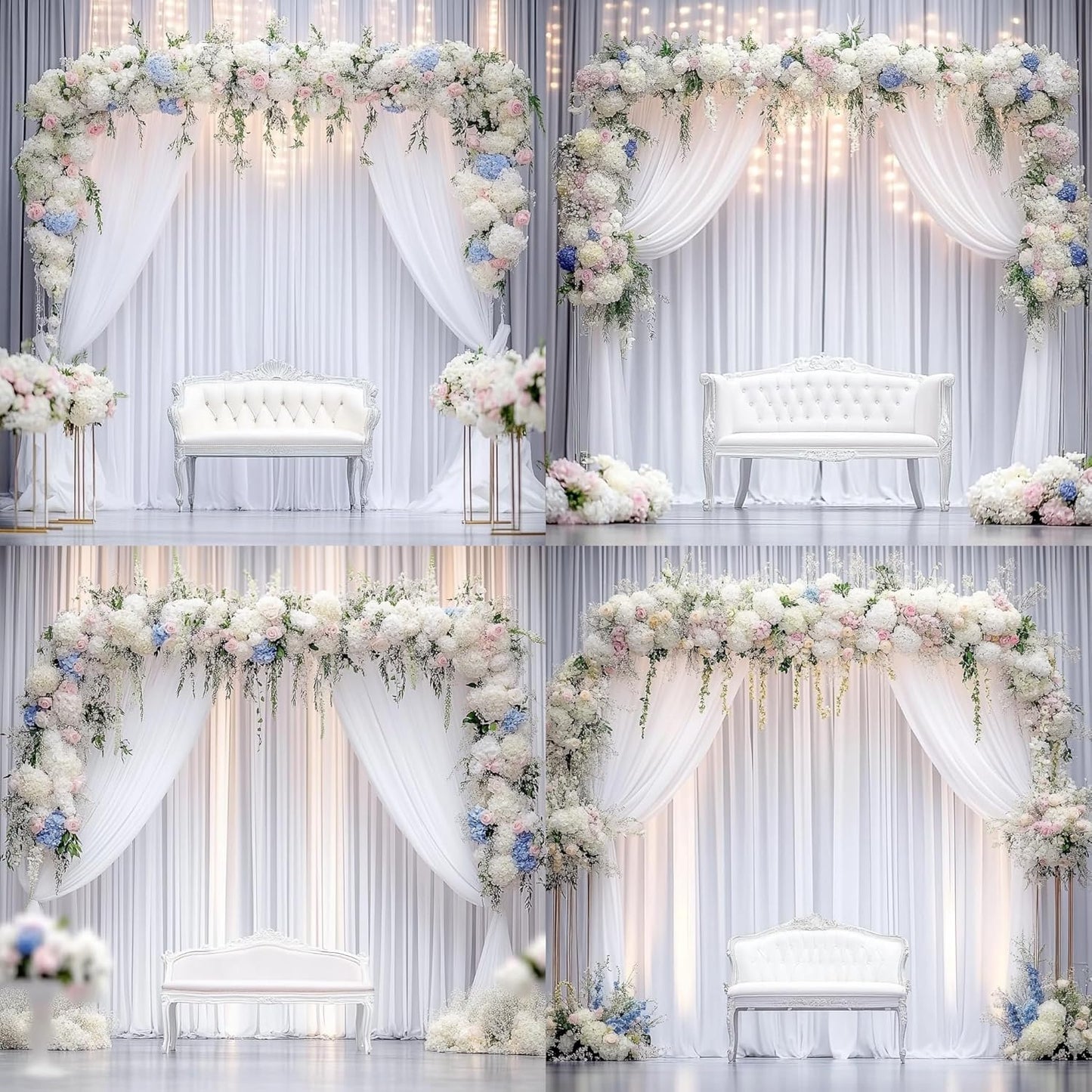 40 ft x 8 ft White Backdrop Curtain Drapes for Wedding Parties, 8 Panels 5 ft x 8 ft Wrinkle Free Polyester Photo Backdrop Drapes for Birthday Party Baby Shower Backdrop Stand