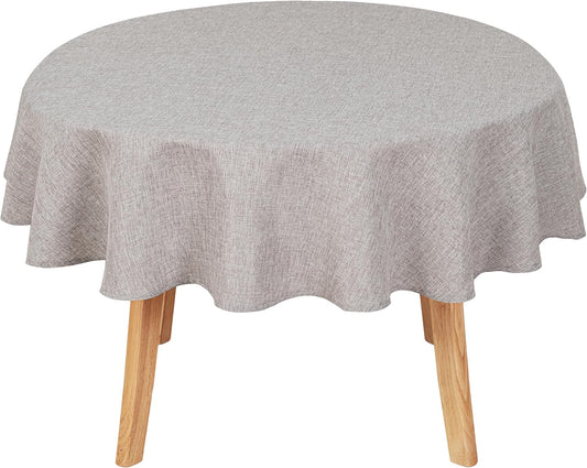 Hiasan Round Linen Tablecloth 80 Inch - Wrinkle and Stain Resistant Washable Polyester Fabric Table Cloth for Dining Room Kitchen Party, Stone