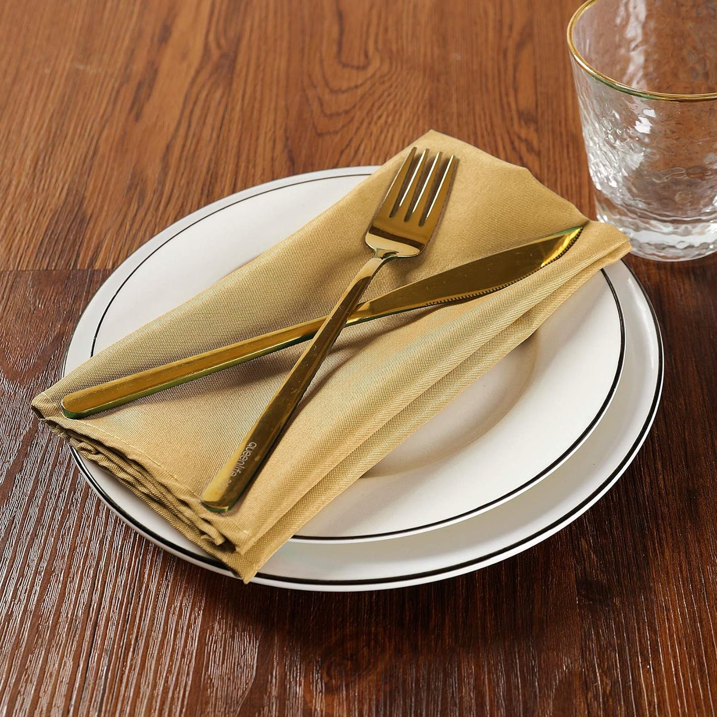 Cloth Napkins 20x20 inch Washable Polyester Dinner Napkins Soft Table Napkins for Wedding Party Dining Banquet(Gold,12PCS)