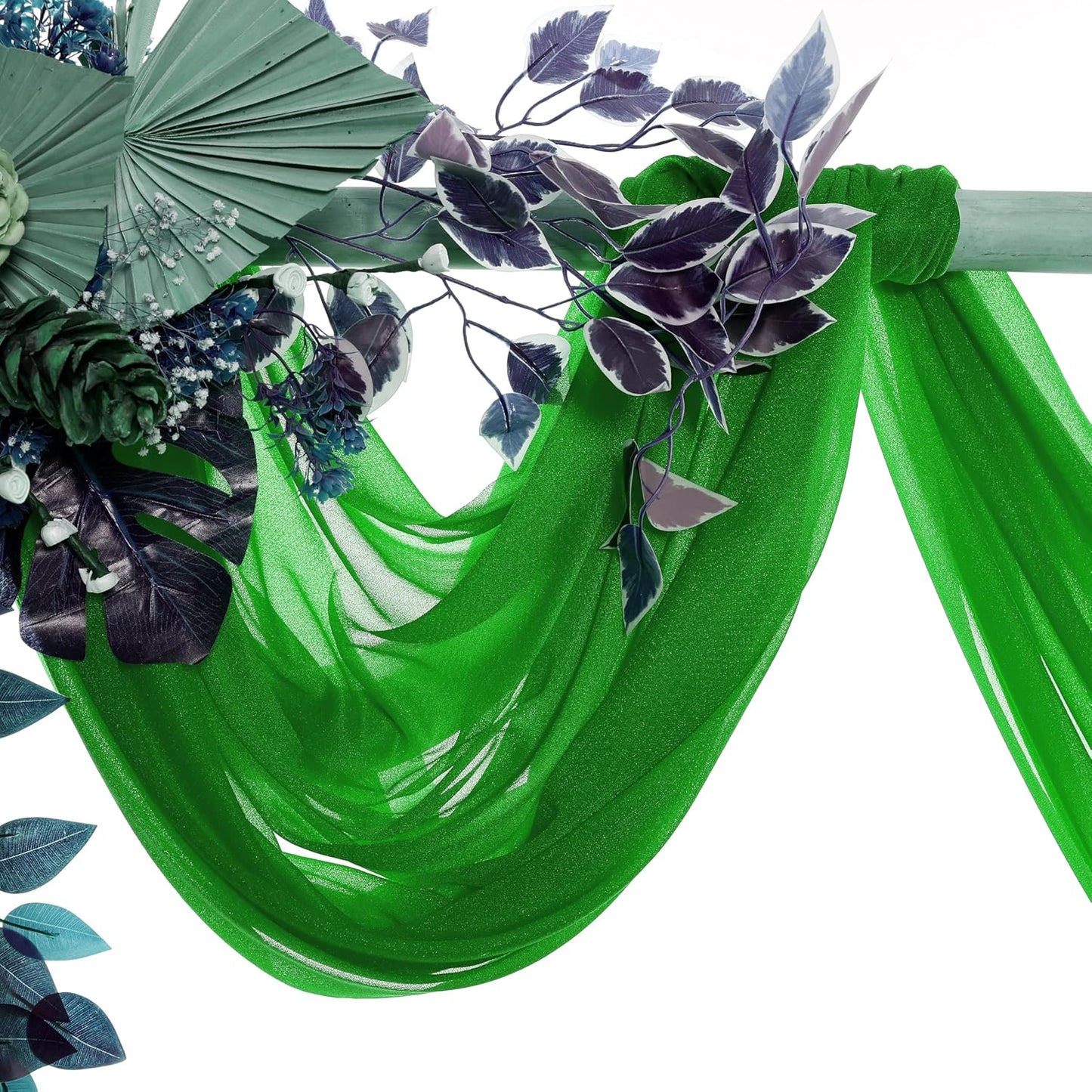 VDS Pack of 2 Panel (30 Inch X 20 Feet) Wedding Arch Draping Fabric Sheer Chiffon Fabric Drapery for Wedding Ceremony Reception Swag Backdrop Canopy Chuppah ARBO Altars Decoration (Green)