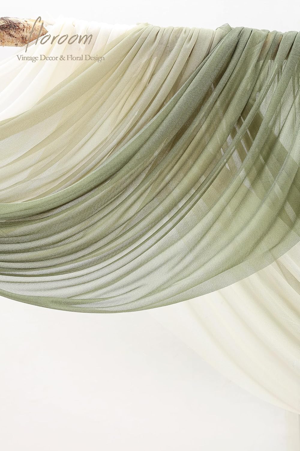 Floroom Wedding Arch Draping Fabric 3 Panels 20Ft Chiffon Fabric Drapes Arbor Drapery Wedding Ceremony Reception Swag Decorations (Forest Green +Sage Green +Ivory)