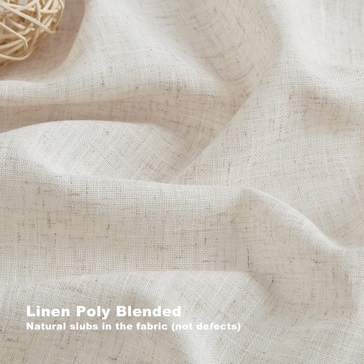 Vision Home Natural Pinch Pleated Semi Sheer Curtains Textured Linen Blended Light Filtering Window Curtains 102 inch for Living Room Bedroom Patio Pinch Pleat Drapes with Hooks 1 Panel 84" Wx102 L