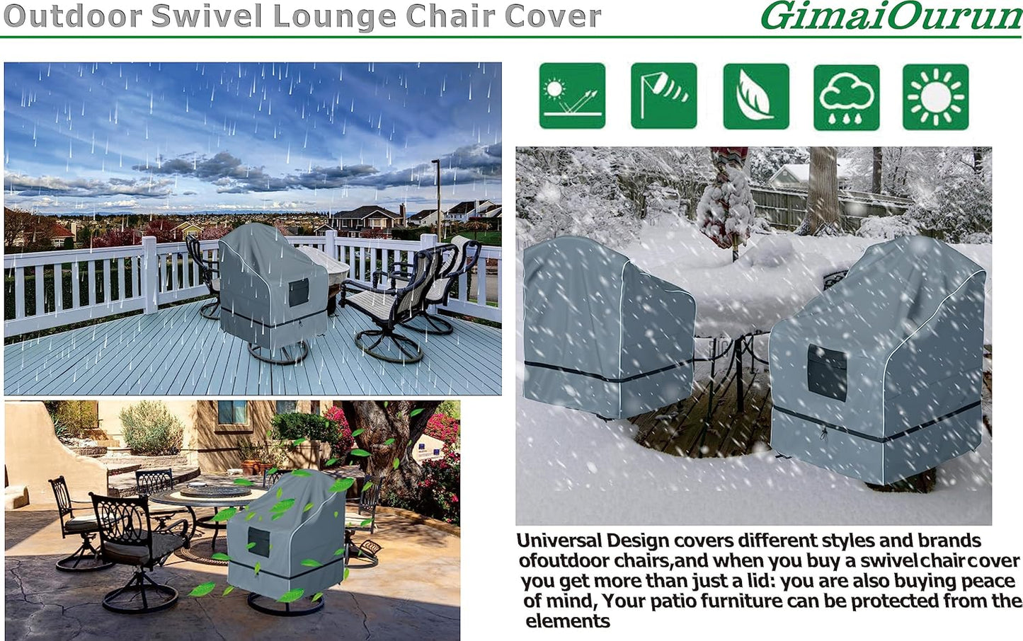 Outdoor Swivel Lounge Chair Cover 4 Pack, Waterproof Heavy Duty, (29 W x 31 D x 38.5 H inches), Gray