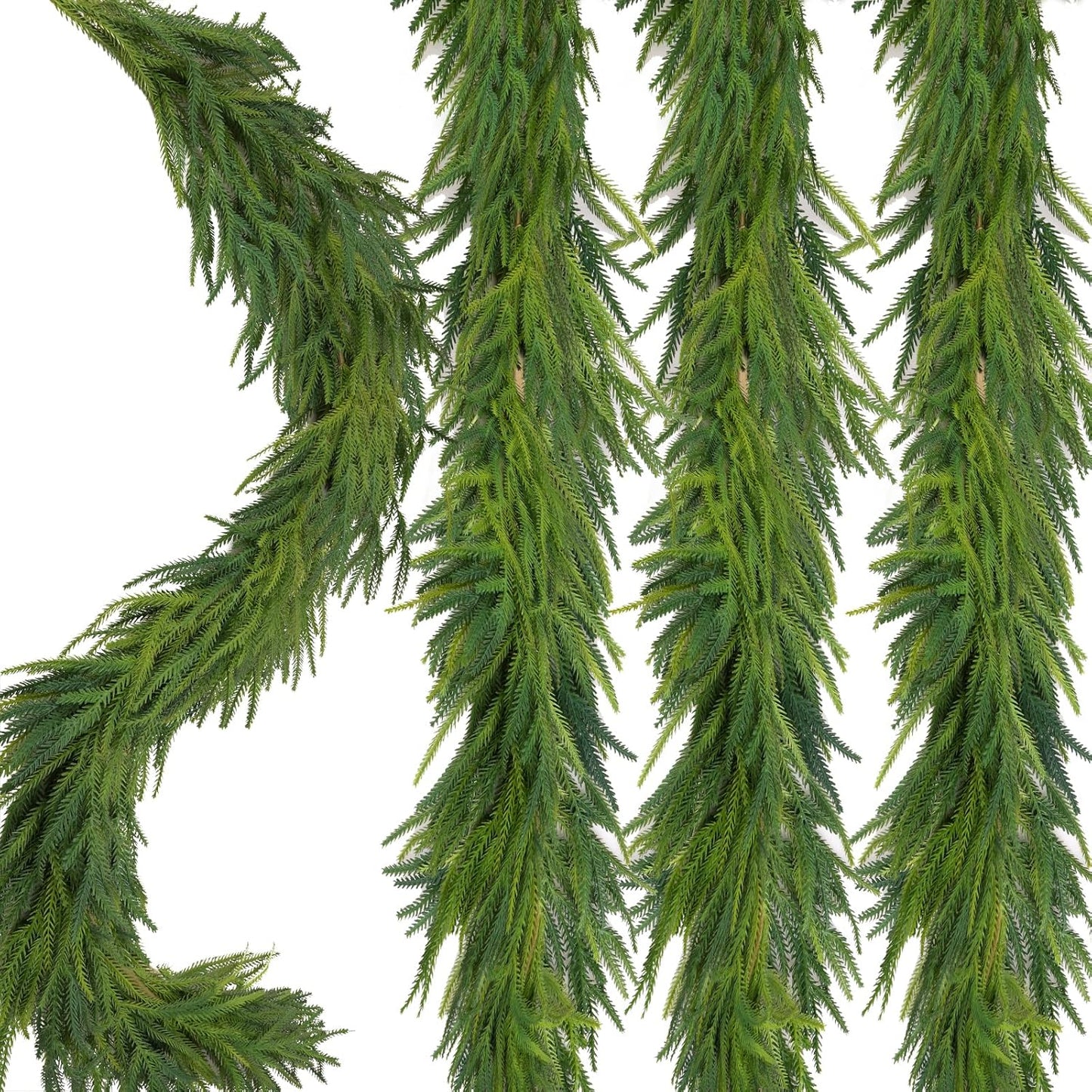 1 Pcs Artificial Norfolk Pine Garlands Christmas, 9 FT Dense Real Touch Winter Pine Garland Ornament, Green Artificial Greenery Garland for Table, Mantle, Wall, Indoor, Outdoor Christmas Decorations