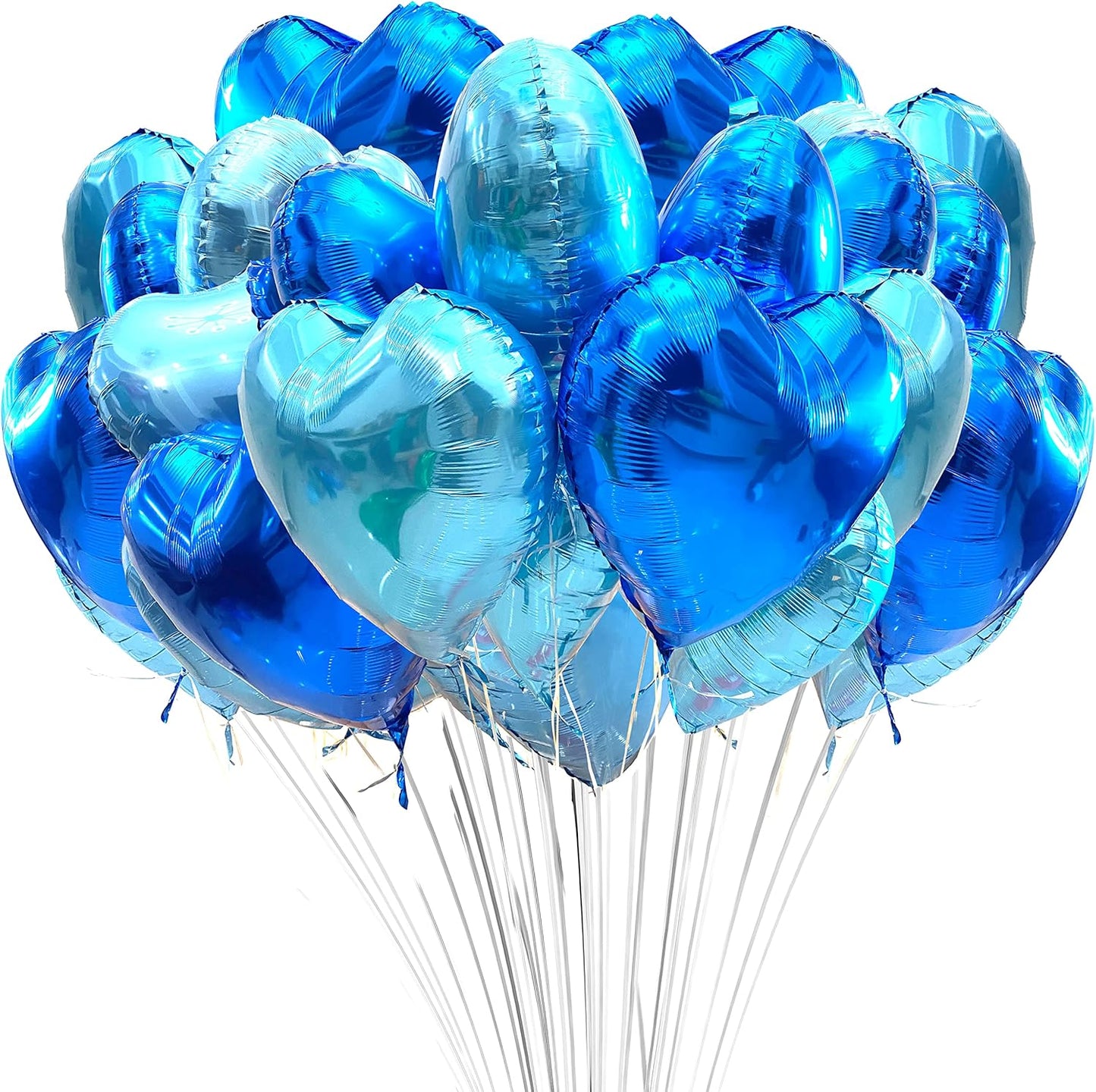 Jonhamwelbor 20Pcs 18 inch Royal Blue and Light Blue Foil Mylar Heart Shape Balloons Decorations Valentines Birthday Wedding Baby Shower Party