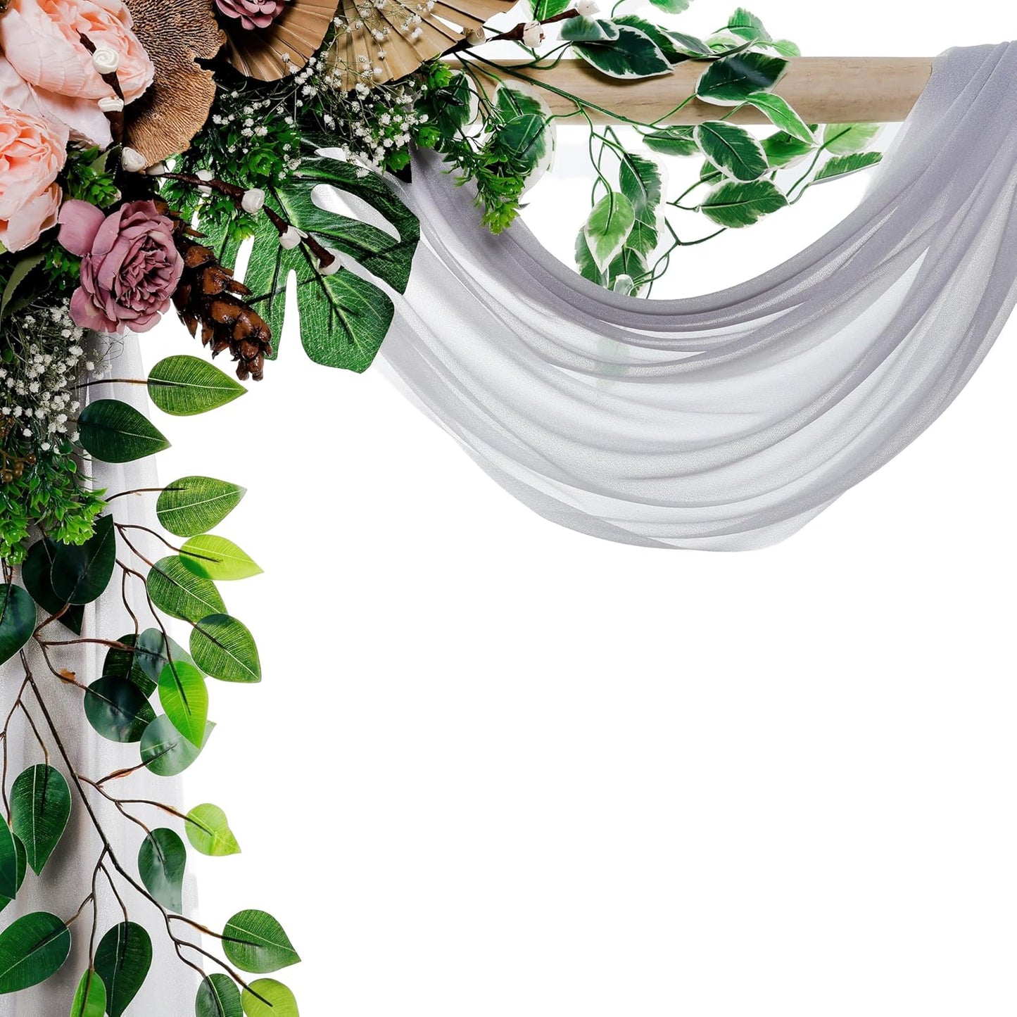 VDS Pack of 1 Panel (30 Inch X 100 Feet) Wedding Arch Draping Fabric Sheer Chiffon Fabric Drapery for Wedding Ceremony Reception Swag Backdrop Canopy Chuppah ARBO Altars Decoration (Cool Grey)
