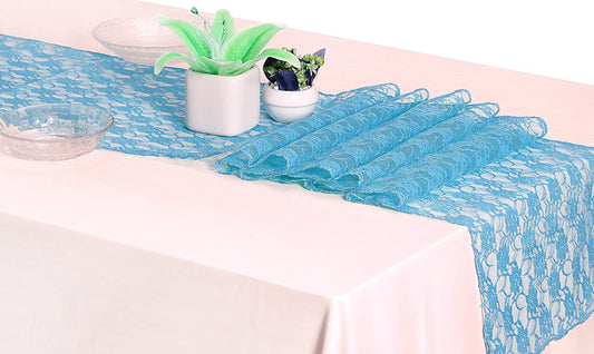 MDS Pack of 25Wedding 12 x 108 inches Lace Table Runner for Wedding, Decorations for Birthday Parties, Banquets, Graduations, Engagements, and Runners fit Rectangle, Round Table- Turquoise
