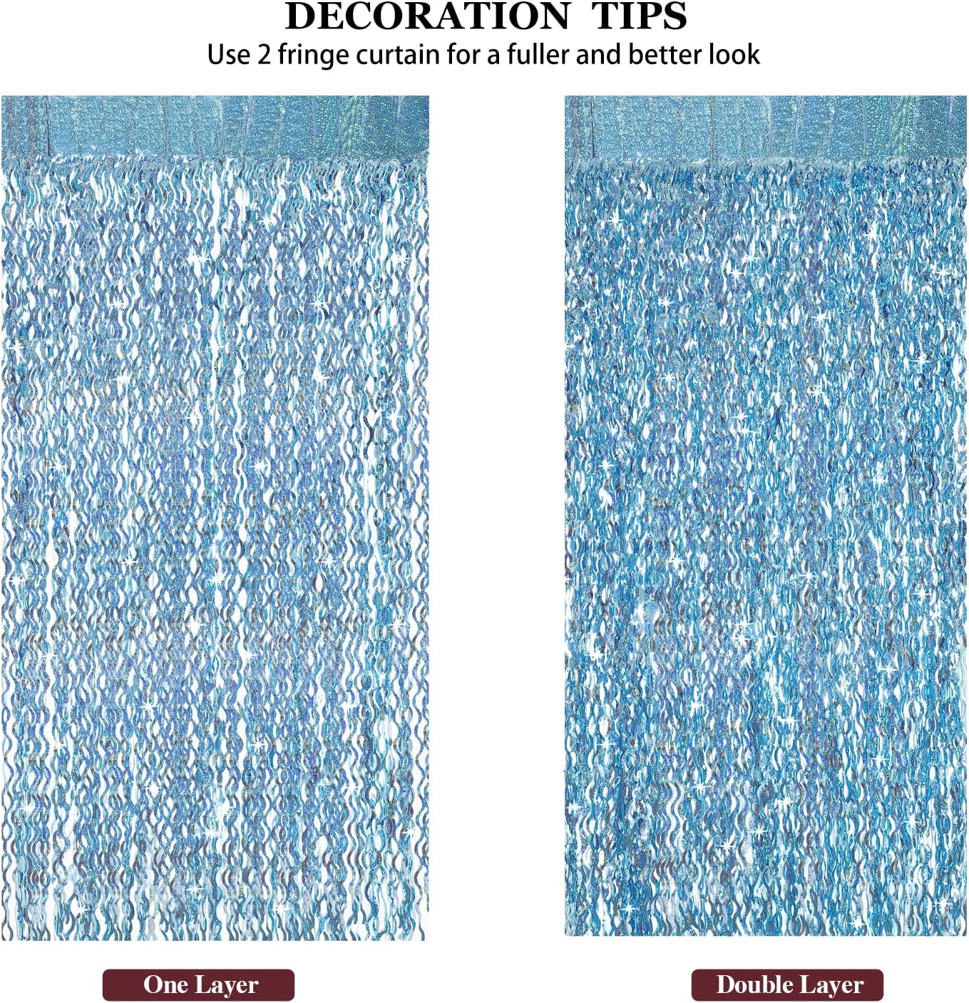 4 Pack Light Blue Party Foil Curtain - CYLMFC 3.3 ft x 6.6 ft Wavy Photo Booth Backdrop Metallic Tinsel Foil Fringe Curtains Environmental Background for Birthday Wedding Party Christmas Decorations