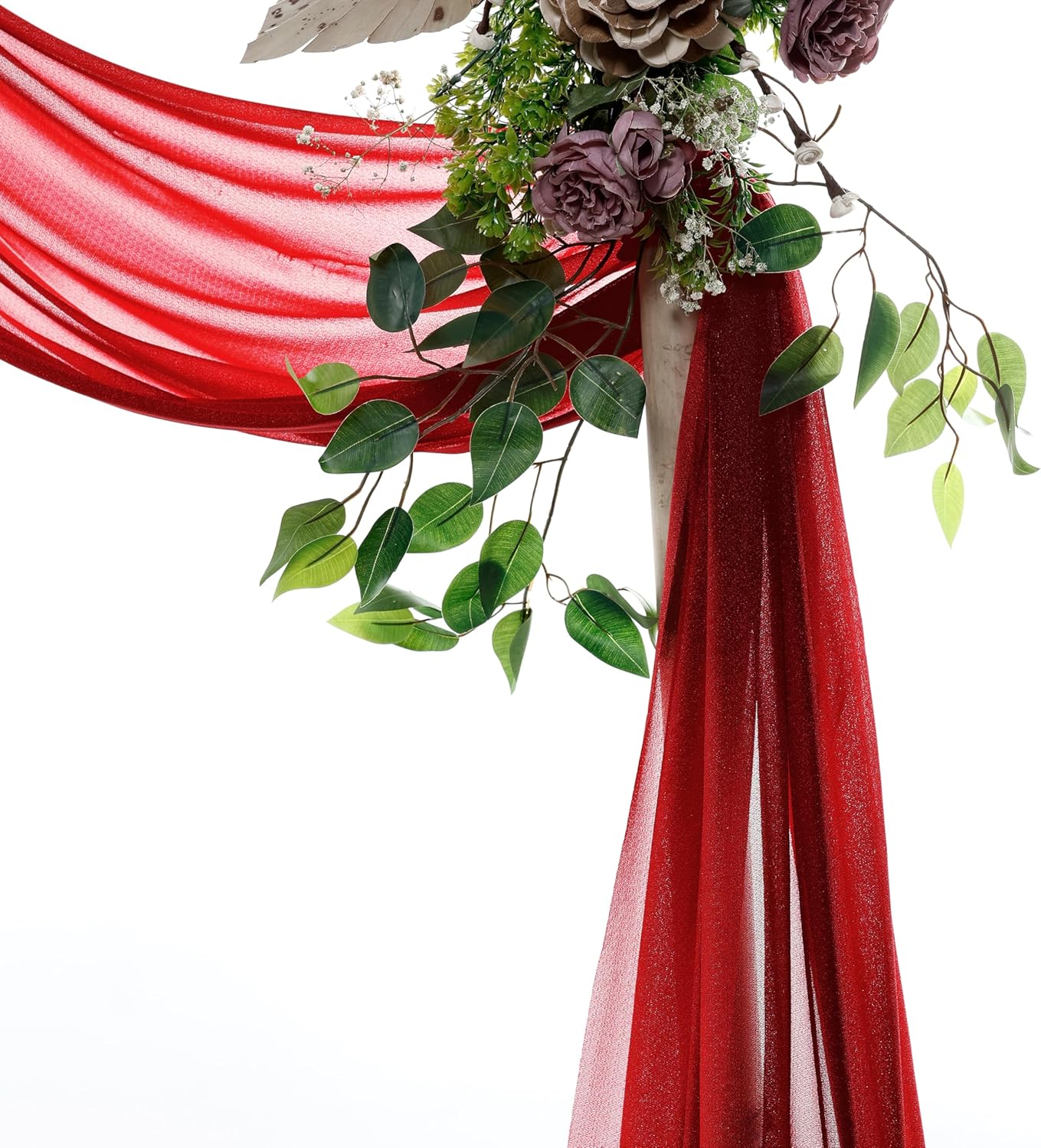 VDS Pack of 4 Panel (30 Inch X 20 Feet) Wedding Arch Draping Fabric Sheer Chiffon Fabric Drapery for Wedding Ceremony Reception Swag Backdrop Canopy Chuppah ARBO Altars Decoration (Apple Red)