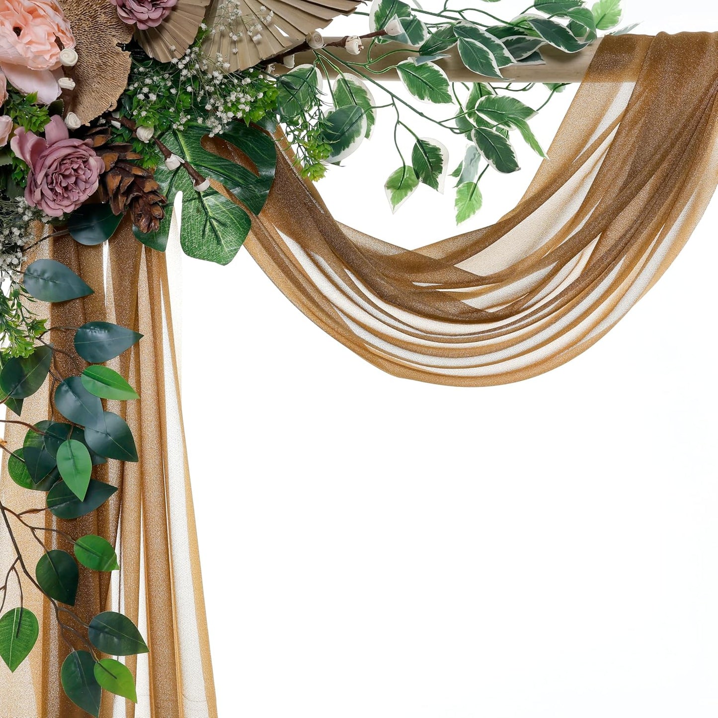 VDS Pack of 1 Panel (30 Inch X 20 Feet) Wedding Arch Draping Fabric Sheer Chiffon Fabric Drapery for Wedding Ceremony Reception Swag Backdrop Canopy Chuppah ARBO Altars Decoration (Mocha)