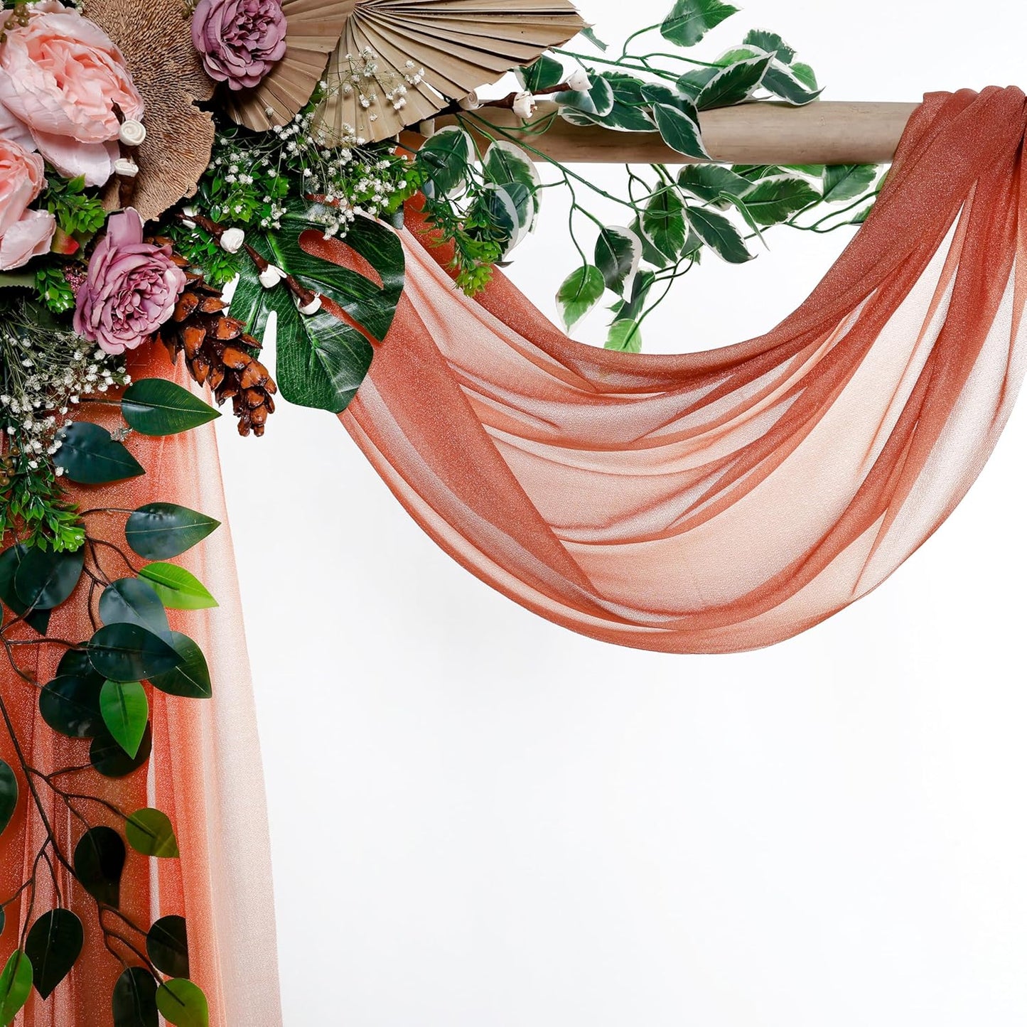 VDS Pack of 4 Panel (30 Inch X 20 Feet) Wedding Arch Draping Fabric Sheer Chiffon Fabric Drapery for Wedding Ceremony Reception Swag Backdrop Canopy Chuppah ARBO Altars Decoration (Terracotta)