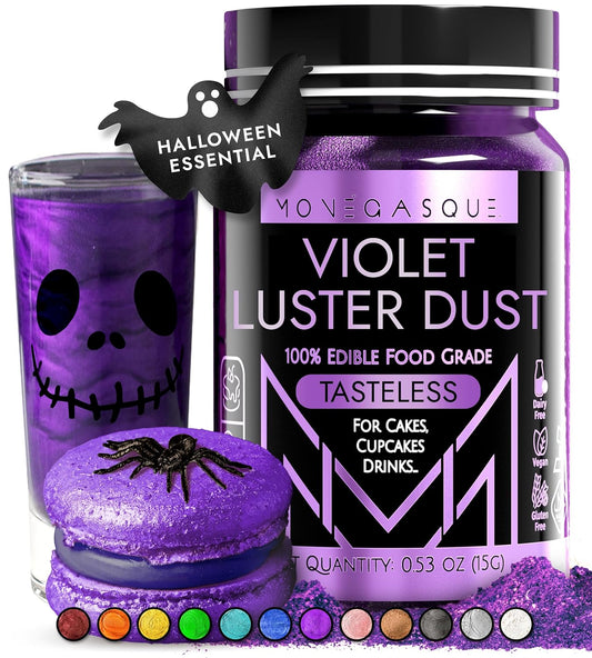 MONÉGASQUE Purple Edible Glitter for Drinks 15g – Violet Edible Glitter for Cakes & Cocktails – Purple Luster Dust for Cocktails – Violet Food Coloring for Cupcakes & Halloween Cake Decorations Spray