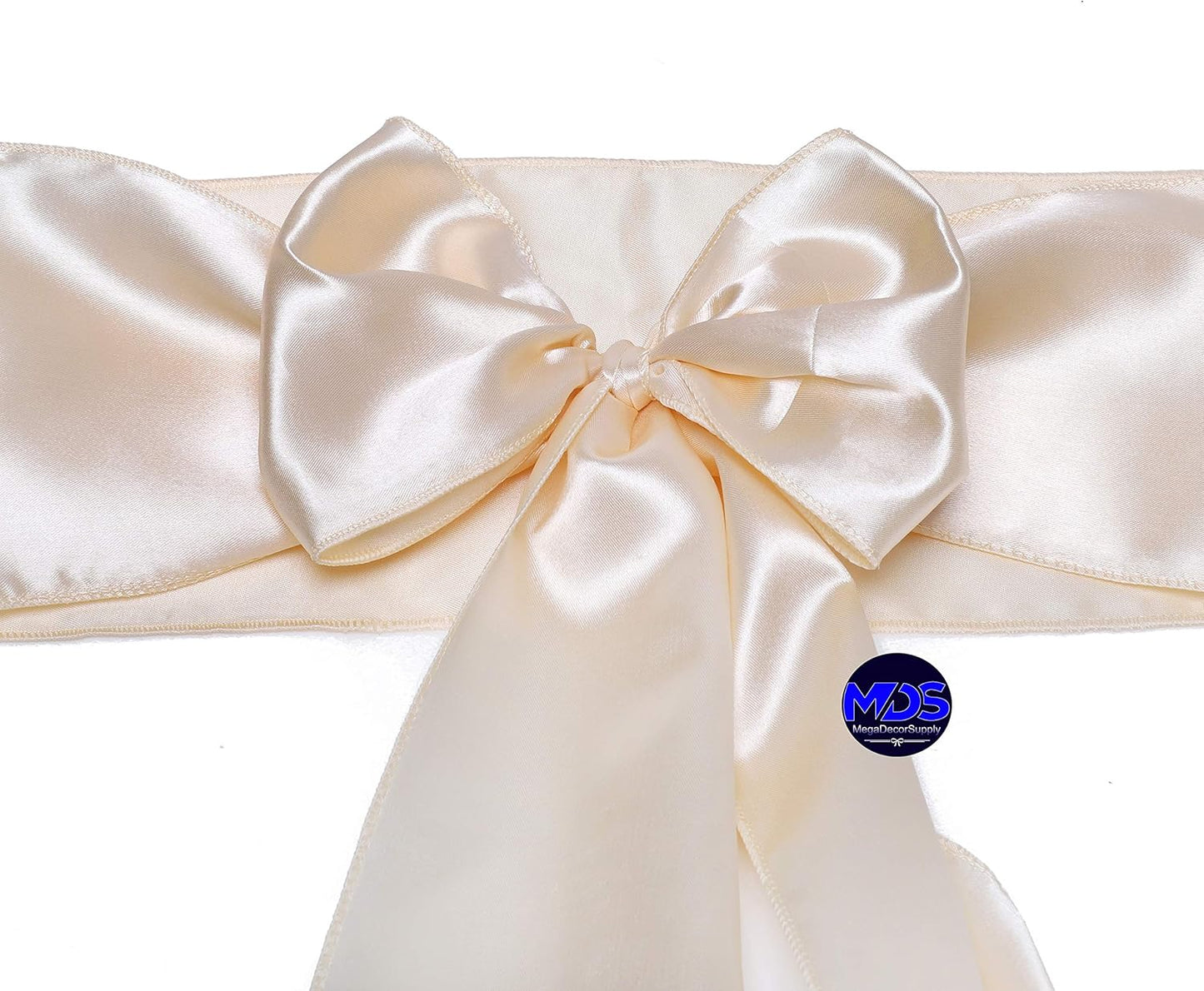 MDS Pack of 50 PCS Satin Chair Sashes Charmeuse Sateen Dining Chair Bows Ribbon Ties Back Sash for Wedding Party Birthday Home Hotel Restaurant Banquet Decoration (7 x 108 Inch, Cream)