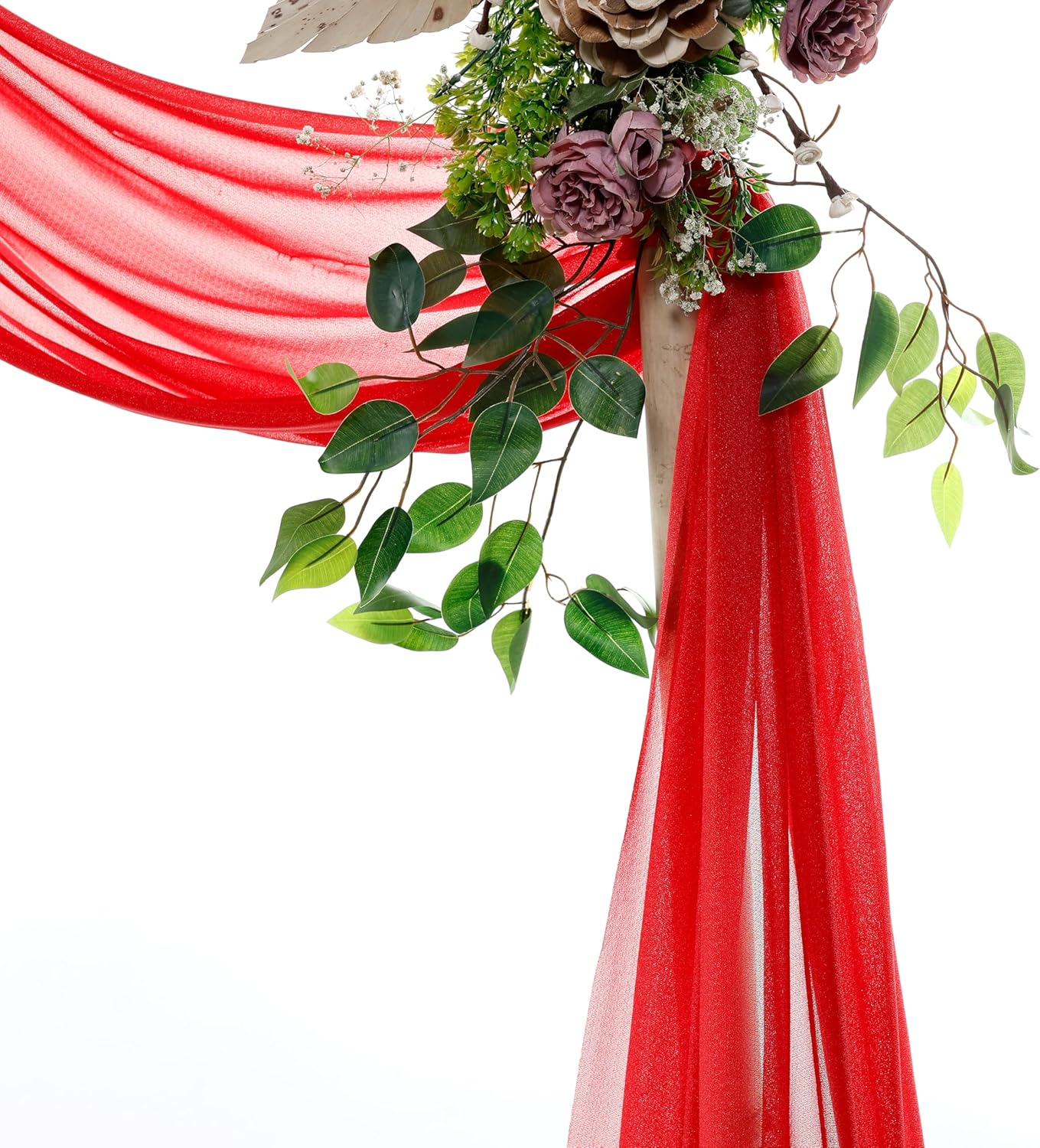 VDS Pack of 1 Panel (30 Inch X 20 Feet) Wedding Arch Draping Fabric Sheer Chiffon Fabric Drapery for Wedding Ceremony Reception Swag Backdrop Canopy Chuppah ARBO Altars Decoration (Red)