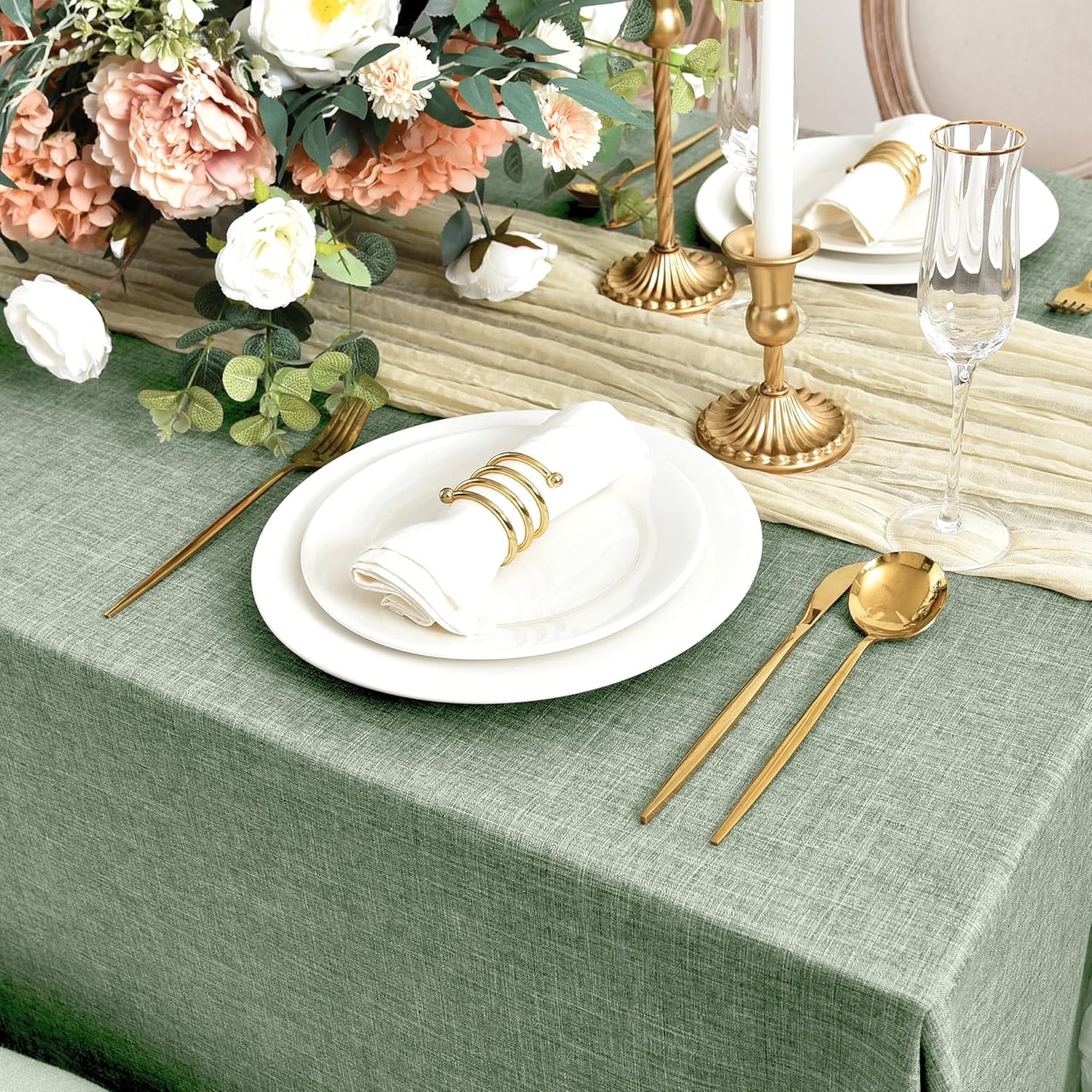 Fitable Faux Linen Tablecloths for Rectangle Tables: Water & Stain Resistant Farmhouse Table Cloth, Washable Burlap Textured Table Covers for Kitchen Dining Party(2 Pack, 60x120 Inch, Sage Green)