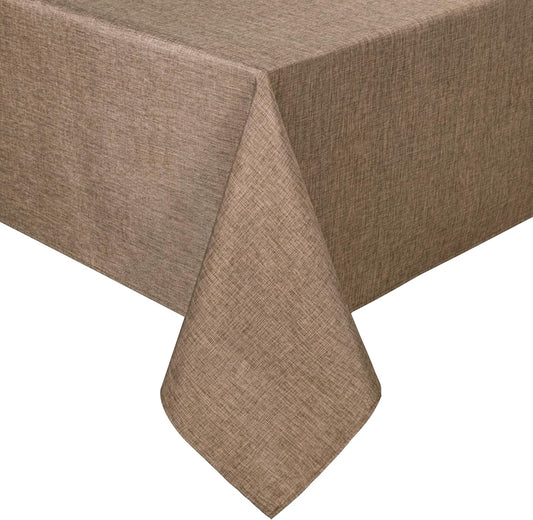 Hiasan Faux Linen Rectangle Tablecloth - Wrinkle and Stain Resistant Washable Table Cloth for Kitchen Dining Room Holiday Table Cover for Party Dinner, Khaki, 54 x 120 Inch