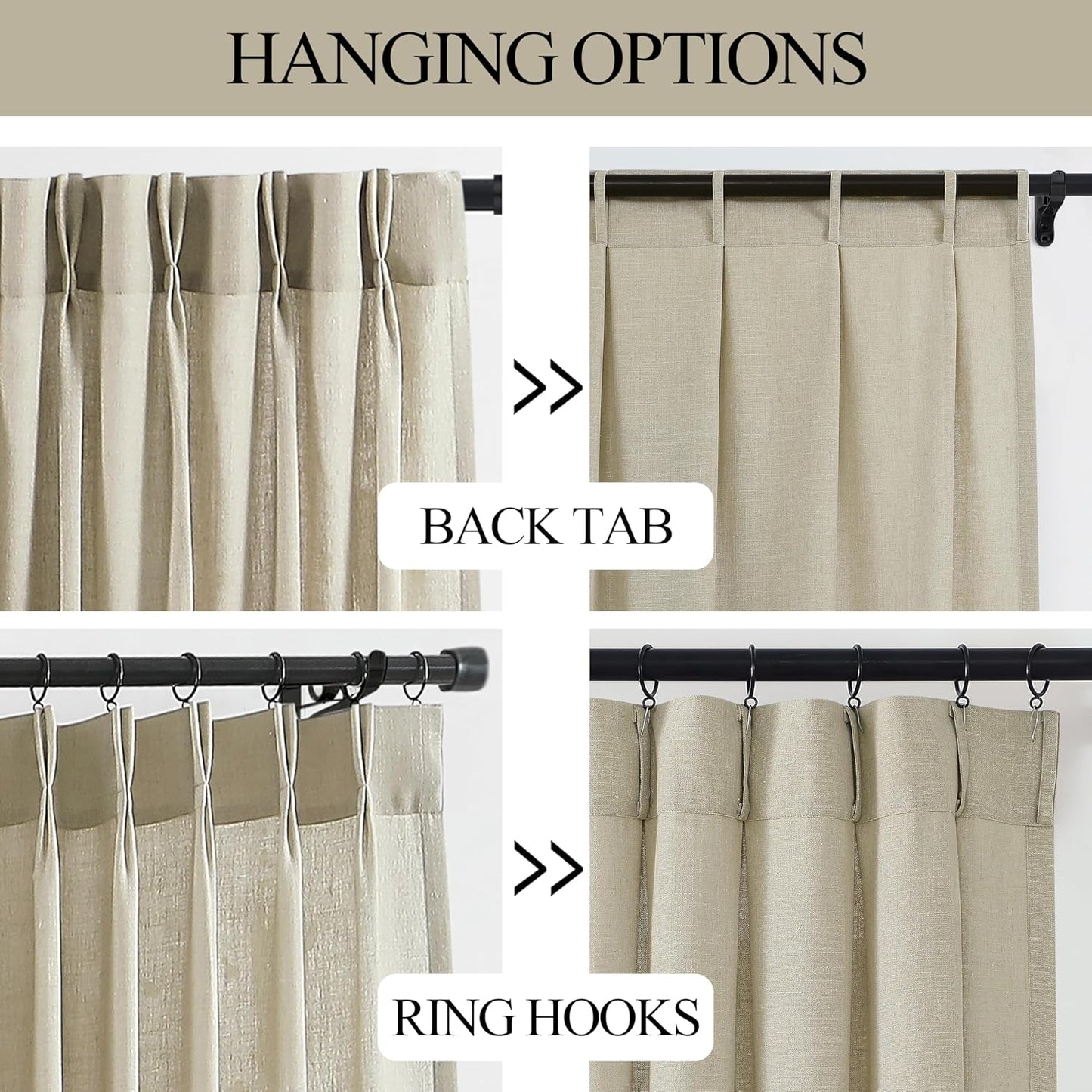 Vision Home Sand Pinch Pleated Semi Sheer Curtains Textured Linen Blended Light Filtering Window Curtains 72 inch for Living Room Bedroom Patio Pinch Pleat Drapes with Hooks 1 Panel 60" Wx72 L