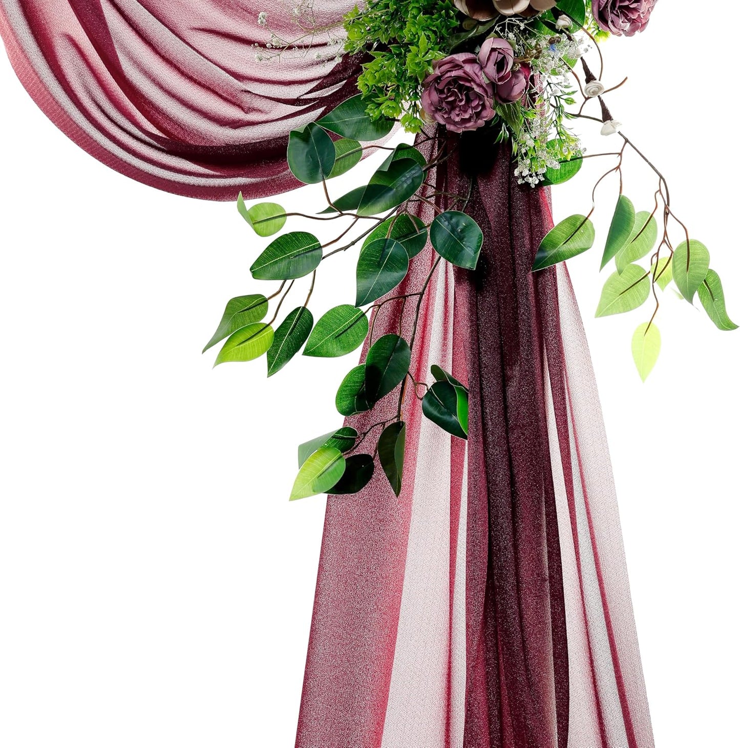 VDS Pack of 2 Panel (30 Inch X 30 Feet) Wedding Arch Draping Fabric Sheer Chiffon Fabric Drapery for Wedding Ceremony Reception Swag Backdrop Canopy Chuppah ARBO Altars Decoration (Burgundy)