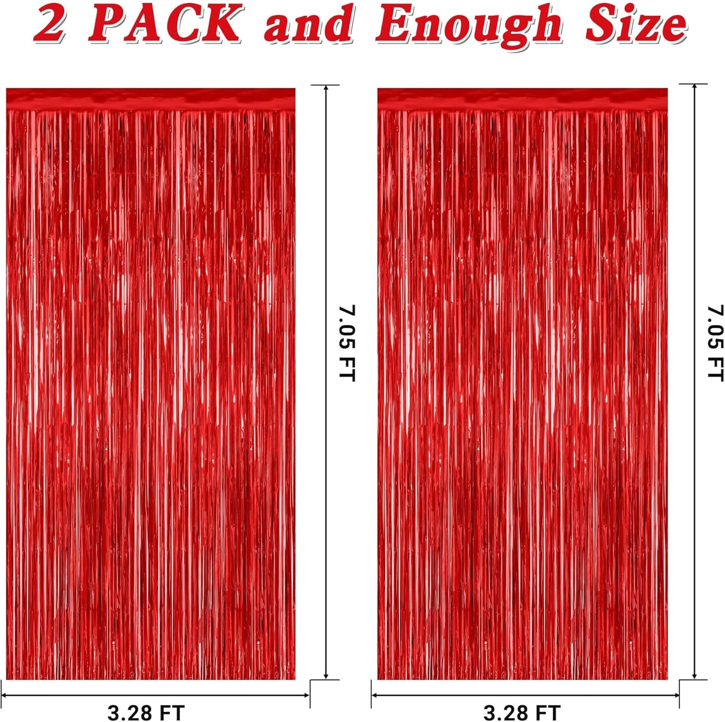2 Pack Red Tinsel Backdrop, 3.28 FT x 7.05 FT Fringe Curtains, Red Foil Tinsel Party Streamer Backdrop Curtains, Wedding Photo Backdrop Party Decorations for Wedding Anniversaries