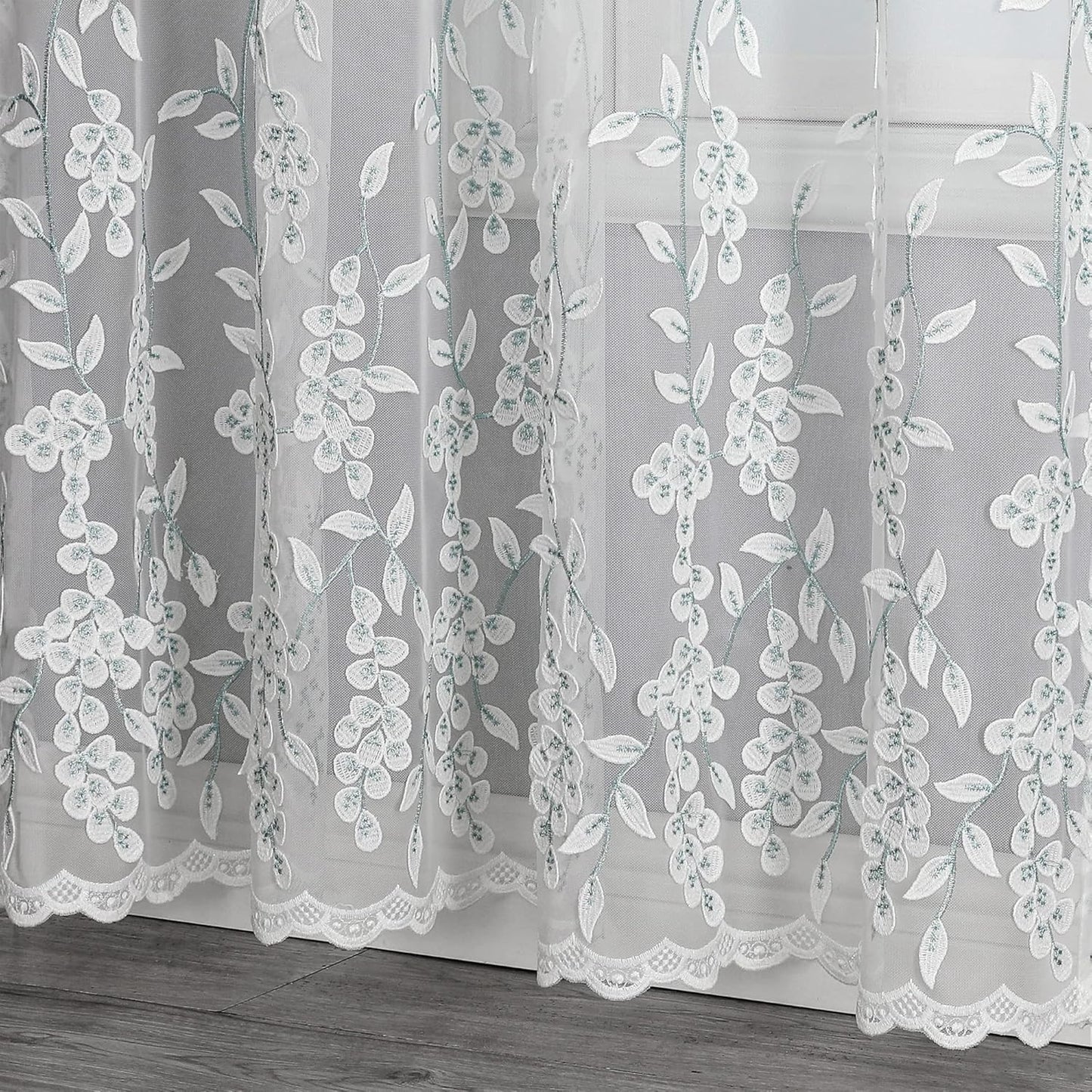 VISIONTEX White Sheer Voile Curtains, Decorative White Embossed Leaves Rod Pocket Window Drapes for Home Kitchen, Living Room and Bedroom 54 x 95 Inch, Set of 2 Curtain Panels