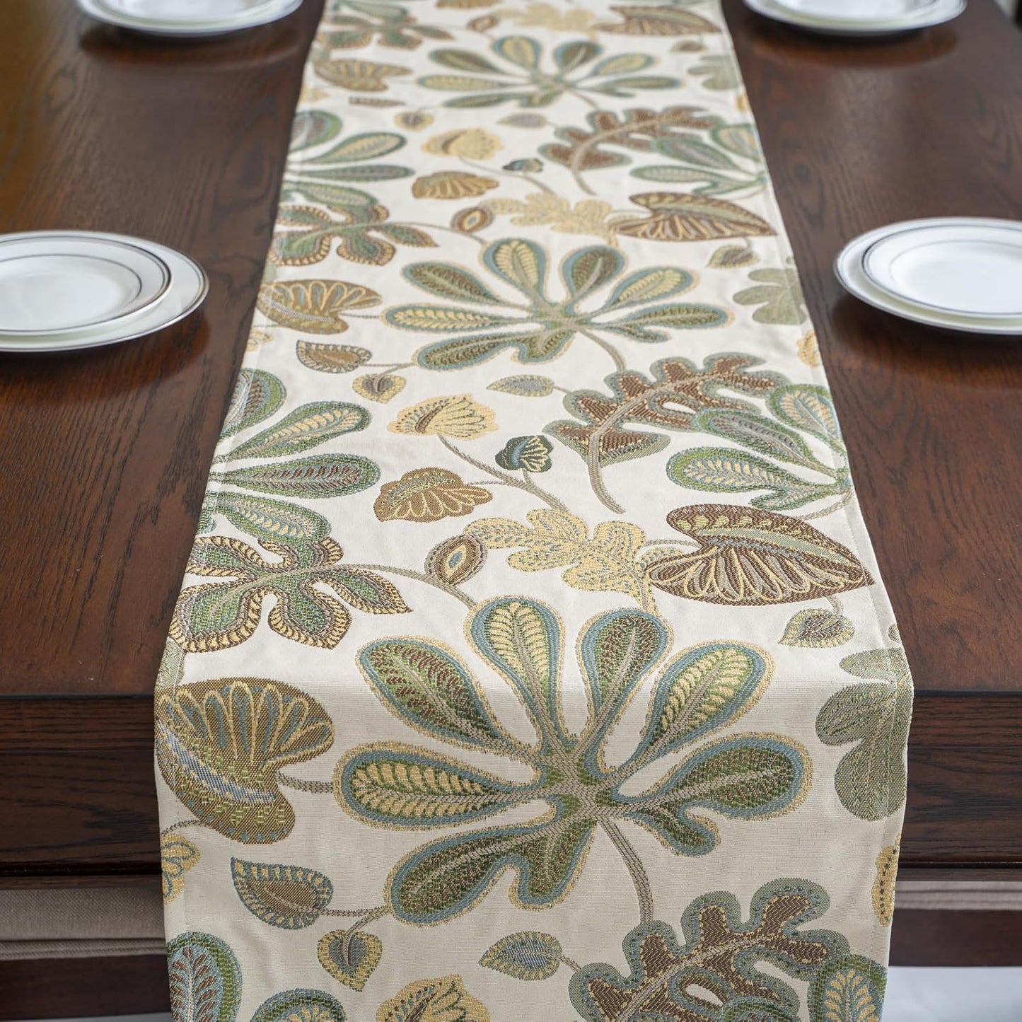 Mika Home Tropical Leaf Table Runner for Home Decor 13X72 Inches Green Brown Dining Table Decoration for Home