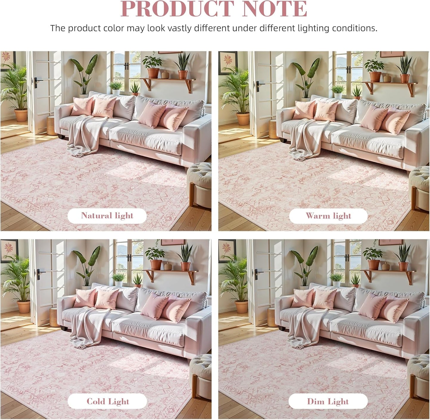 Pink Area Rug 2x3 Entryway Rug for Bedroom Bathroom, Non-Slip Low-Pile Washable Distressed Boho Carpet Retro Accent Doormat for Laundry Room Hallway Kitchen 24x36 Inch