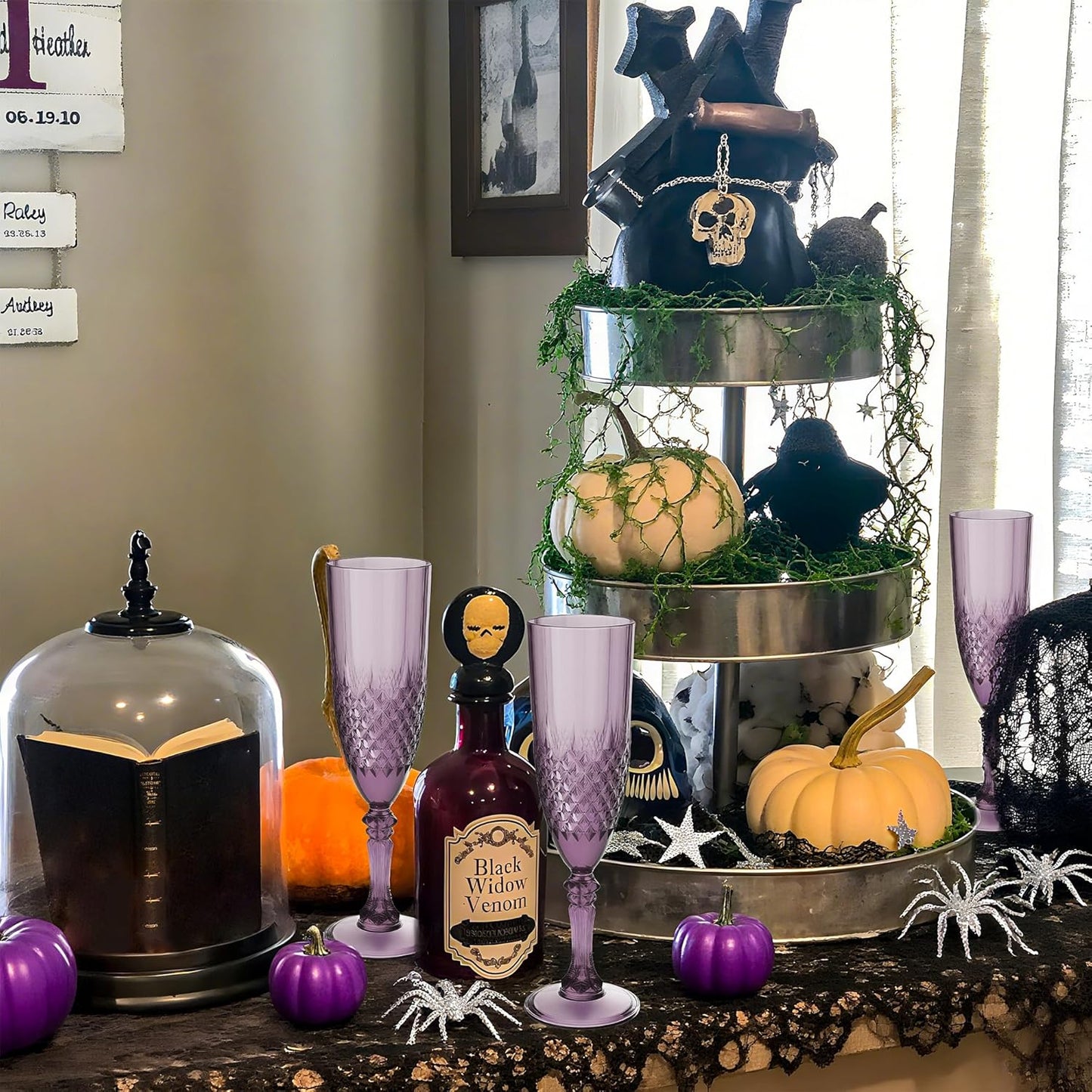 Plastic Champagne Flutes, 48PCS Dark Purple Wine Glasses Goblets Cups Reusable Flute, for Halloween Weddings Bachelor Parties Toasting and Events(48, Dark Purple)