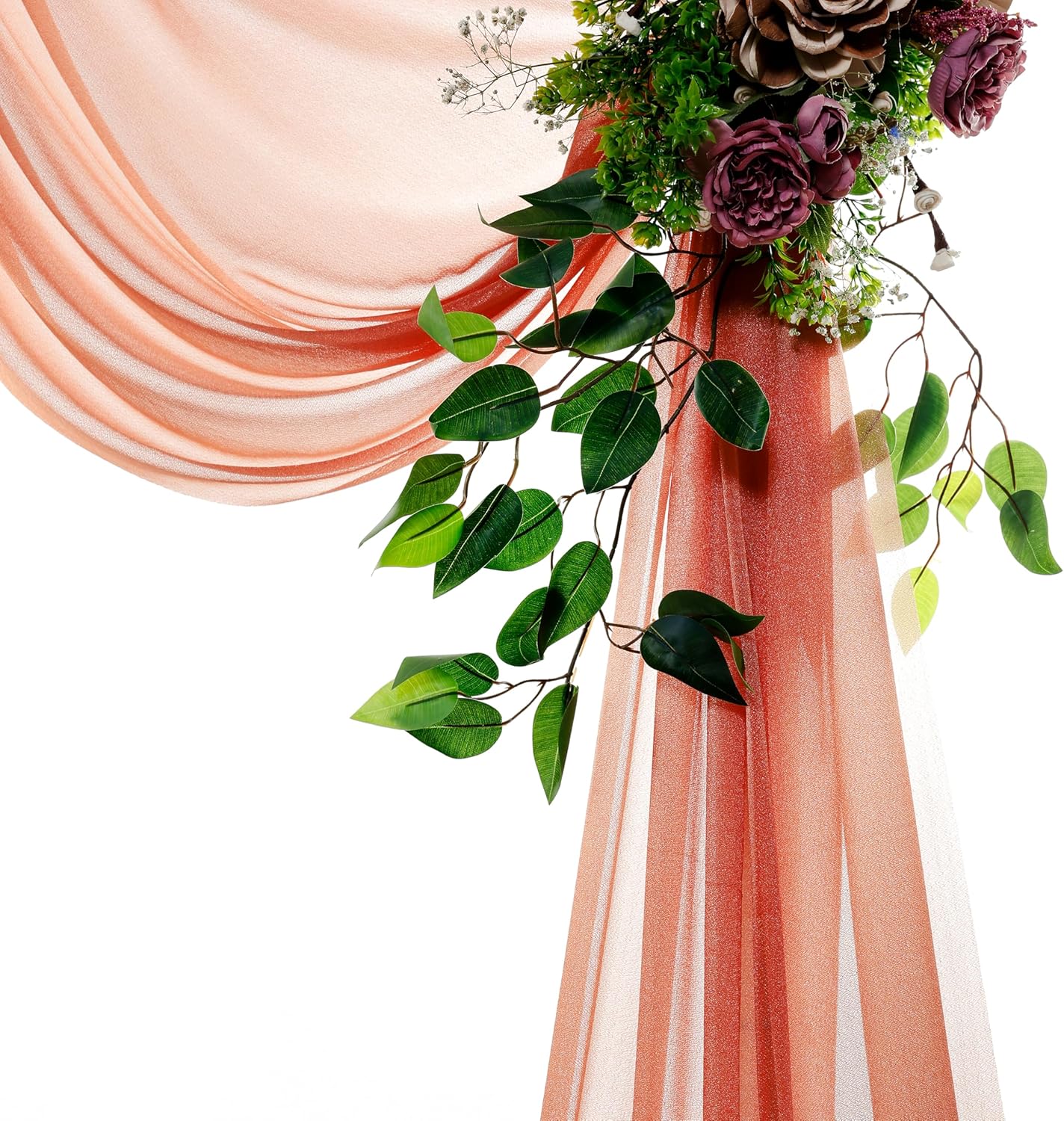 VDS Pack of 3 Panel (30 Inch X 20 Feet) Wedding Arch Draping Fabric Sheer Chiffon Fabric Drapery for Wedding Ceremony Reception Swag Backdrop Canopy Chuppah ARBO Altars Decoration (Terracotta)