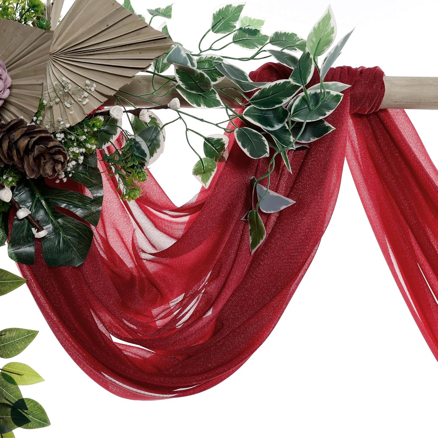 VDS Pack of 4 Panel (30 Inch X 20 Feet) Wedding Arch Draping Fabric Sheer Chiffon Fabric Drapery for Wedding Ceremony Reception Swag Backdrop Canopy Chuppah ARBO Altars Decoration (Apple Red)